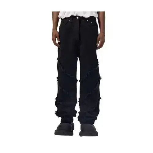 Jean Black Frayed Stacked Denim Jeans Size US 32 / EU 48 - 3 Thumbnail
