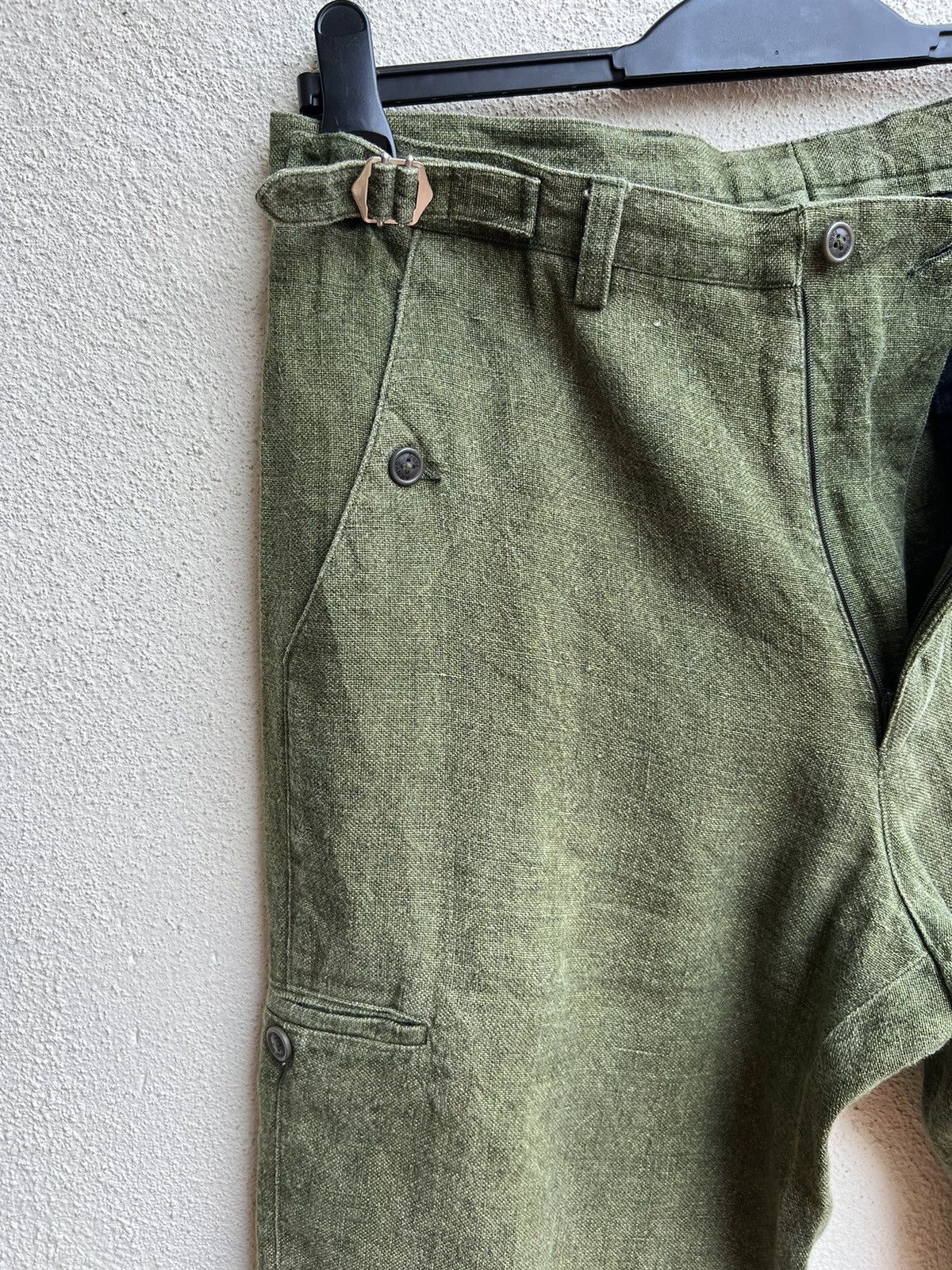 Designer 90s Arnys Paris Fade Olive Green 100% Linen Short Pant Size US 31 - 11 Thumbnail