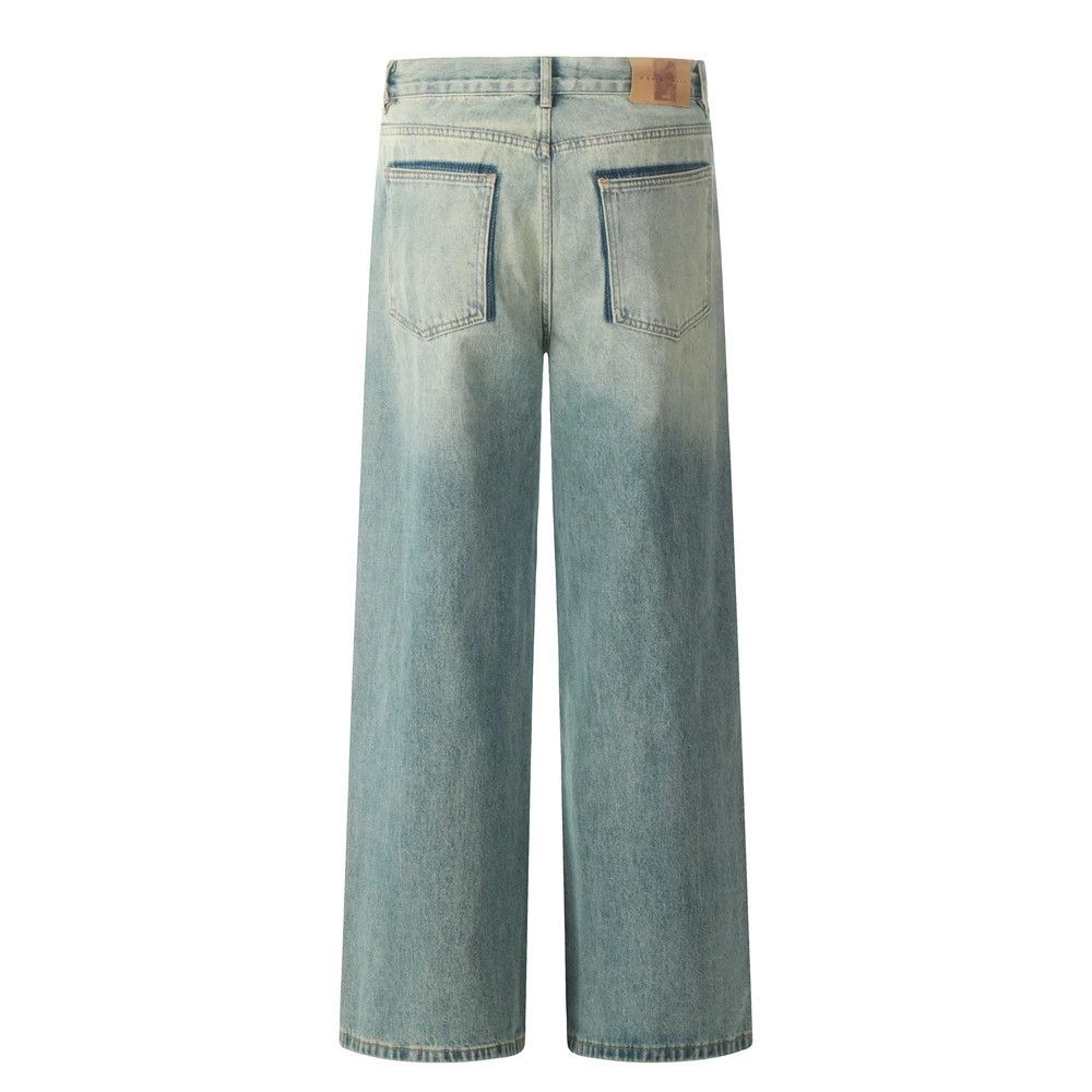 Jean Men's street punk loose washed distressed wide-leg jeans Size US 32 / EU 48 - 2 Thumbnail