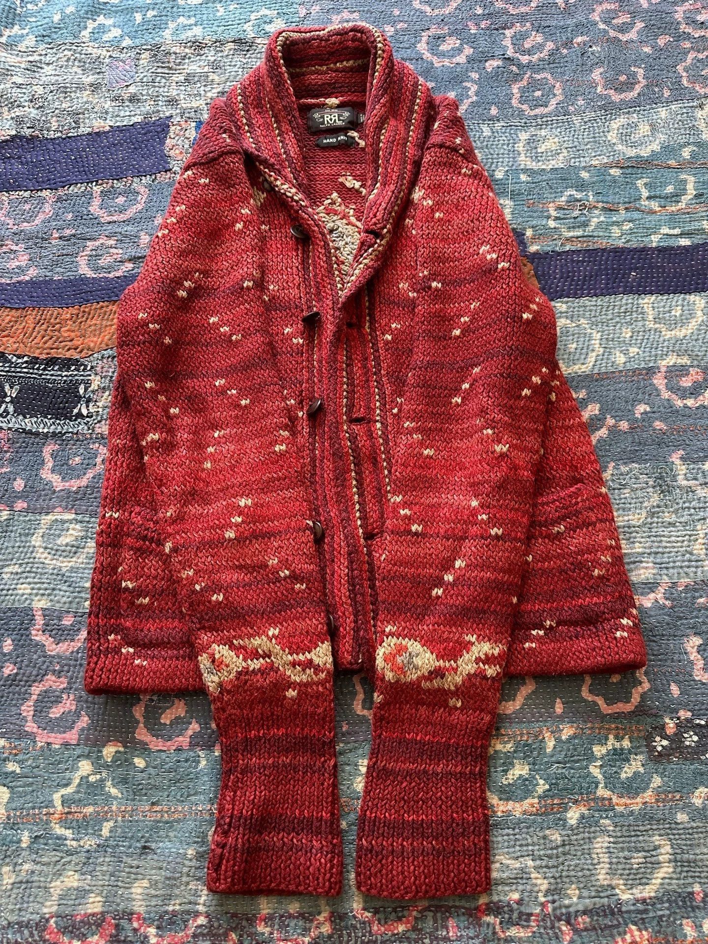RRL Ralph Lauren Red Patterned Button-Front Knit Cardigan Size US XXS / EU 40 - 7 Thumbnail