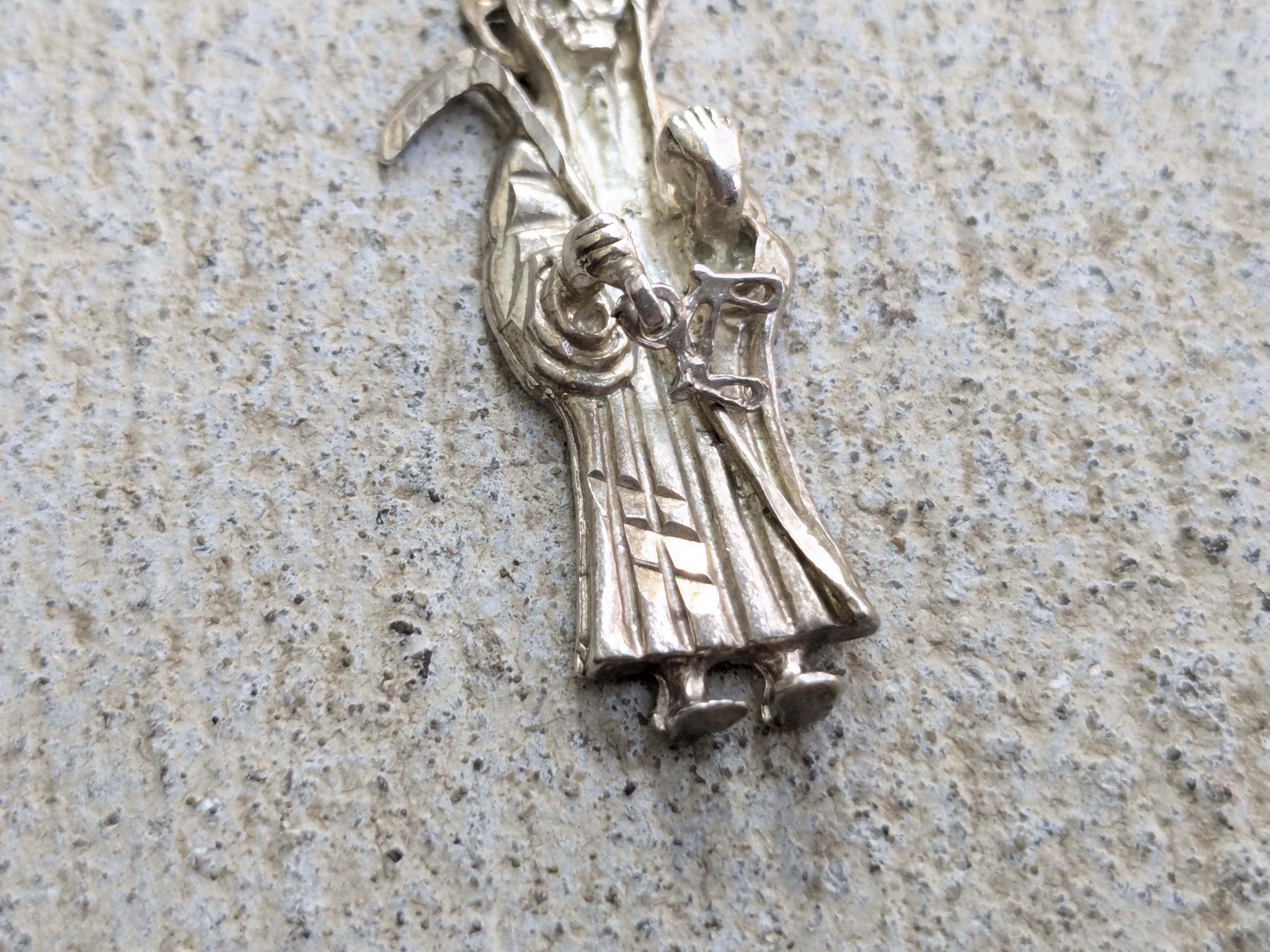 Jewelry Vintage Sterling Silver Pendant Grim Reaper Skull Skeleton Size ONE SIZE - 2 Thumbnail