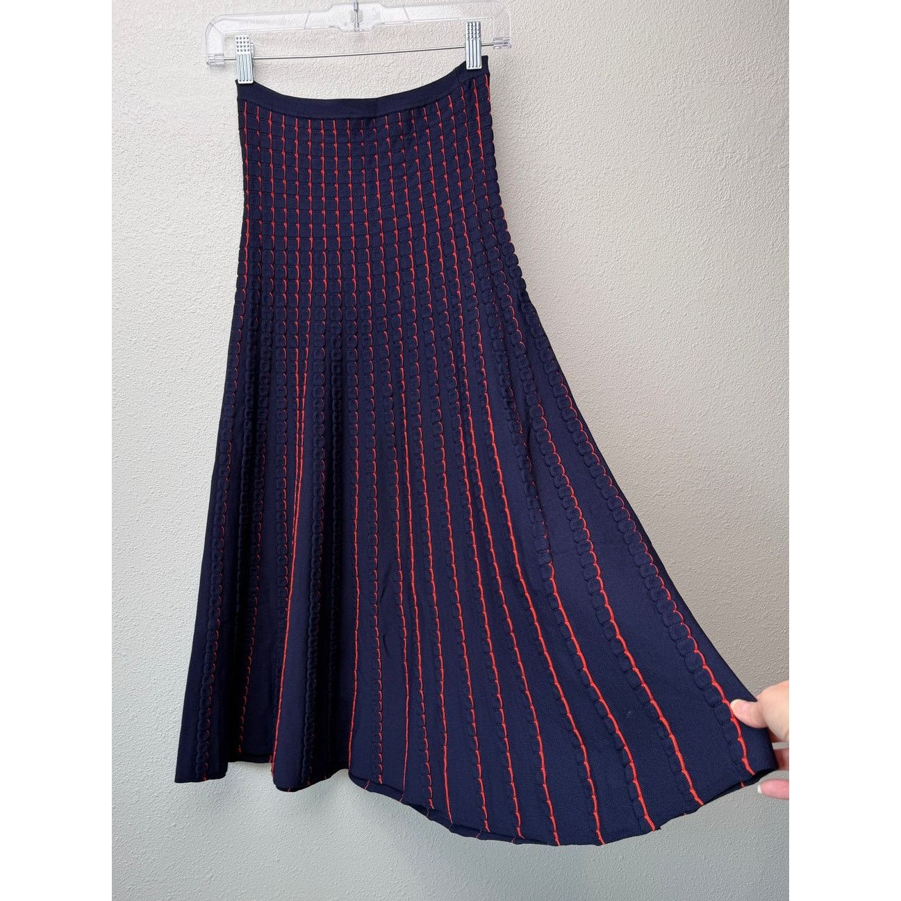 Zara Zara Women Navy Red Striped Knit Midi Skirt US S Size 24" / US 00 / IT 34 - 3 Thumbnail