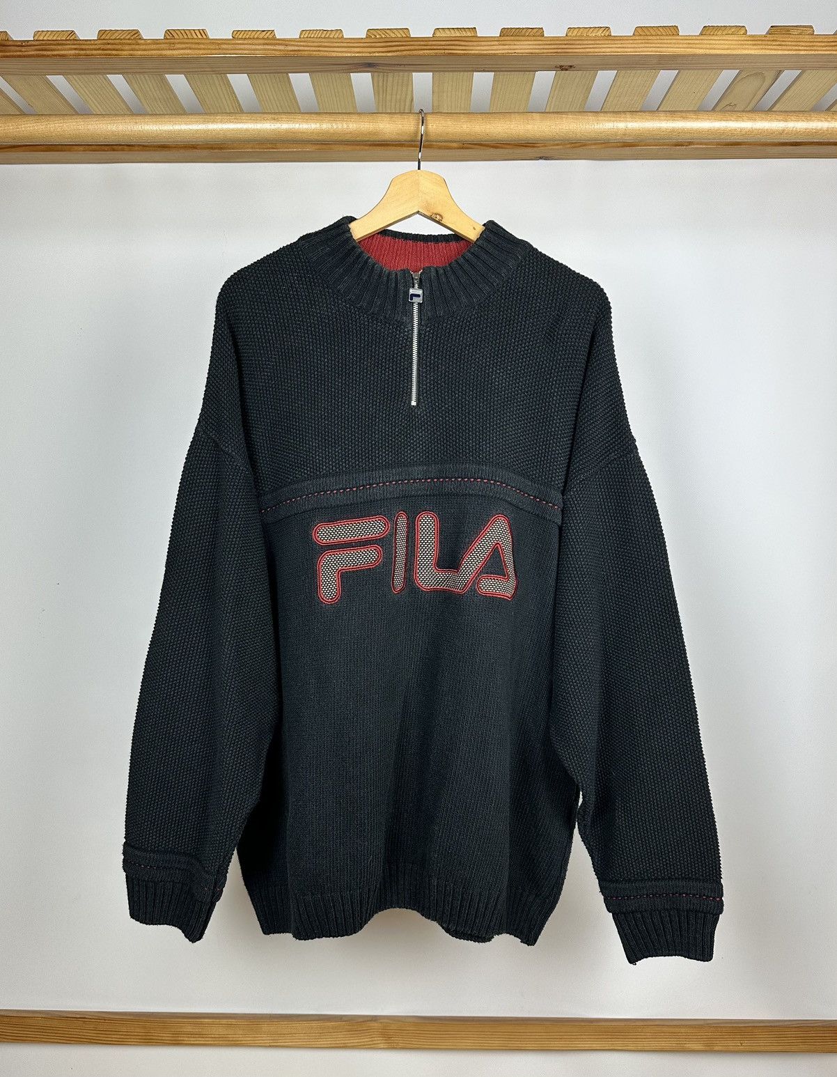 Fila × Vintage Vintage 90s FILA 1/3 Zip Sweater Knit Big Logo Y2K Size US XL / EU 56 / 4 - 1 Thumbnail