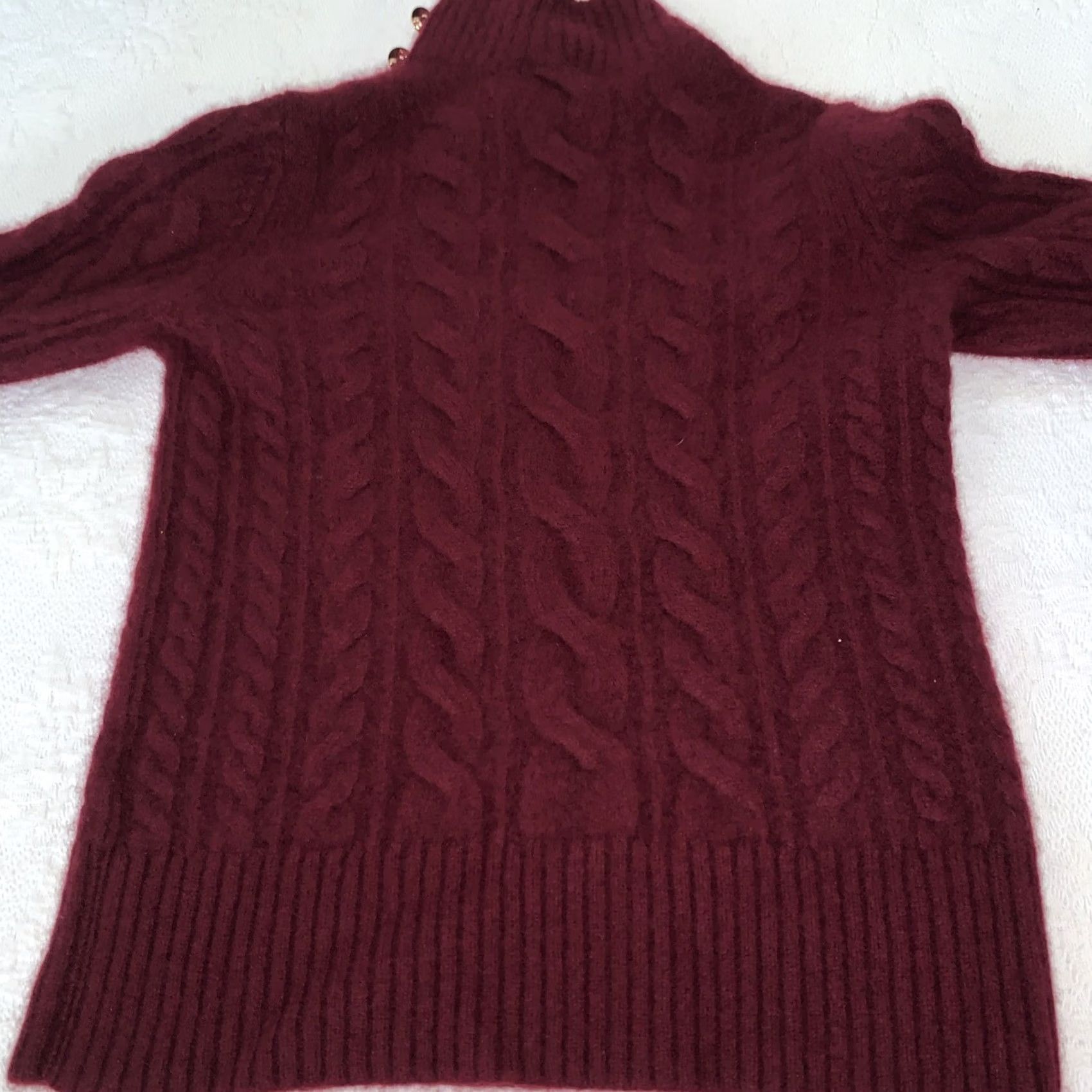 Charter Club Charter Club Cashmere Mock Neck Cable Sweater S Burgundy Button-Shoulder Womens Pullover Size S / US 4 / IT 40 - 7 Thumbnail