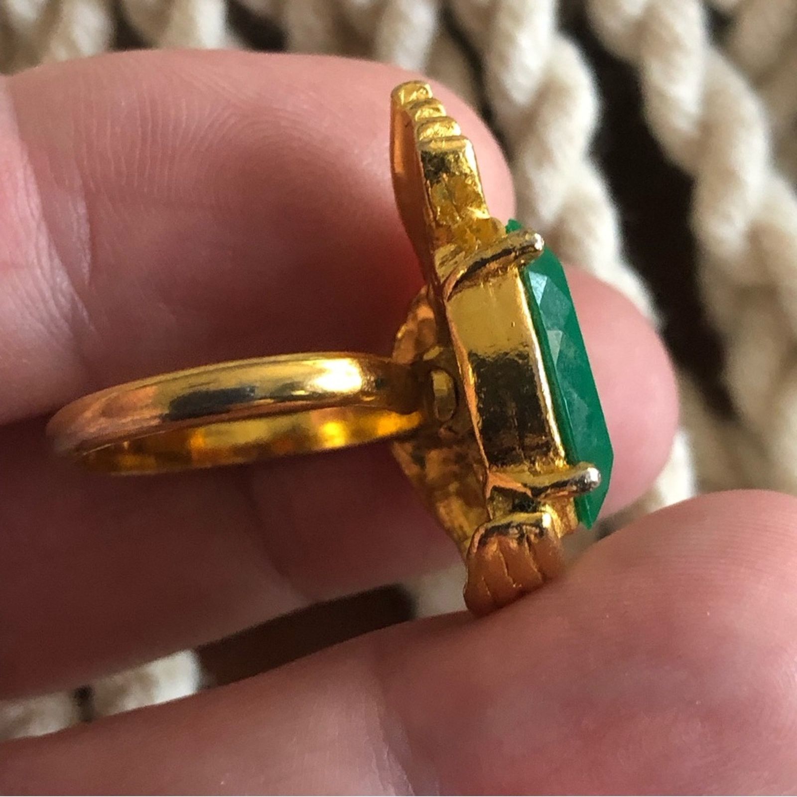Vintage Vintage marquis emerald glass stone ring Size ONE SIZE - 3 Thumbnail