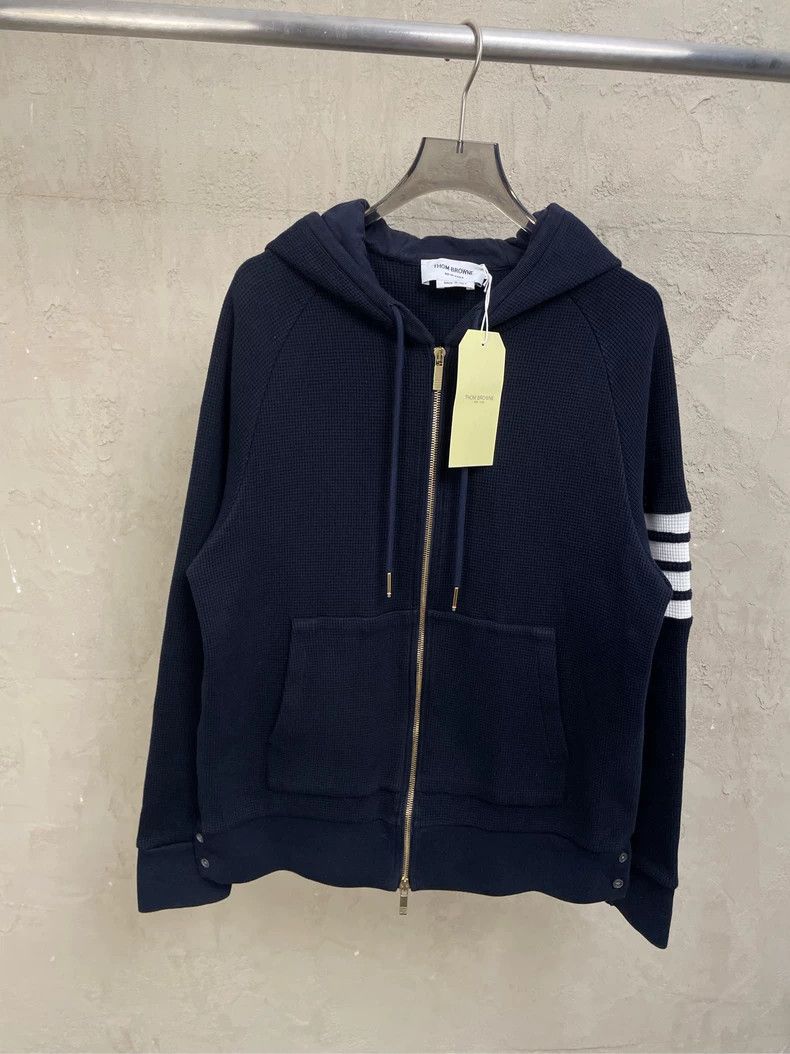 Thom Browne Thom browne Navy blue four-striped waffe zipper jacket 2504 Size US L / EU 52-54 / 3 - 1 Thumbnail