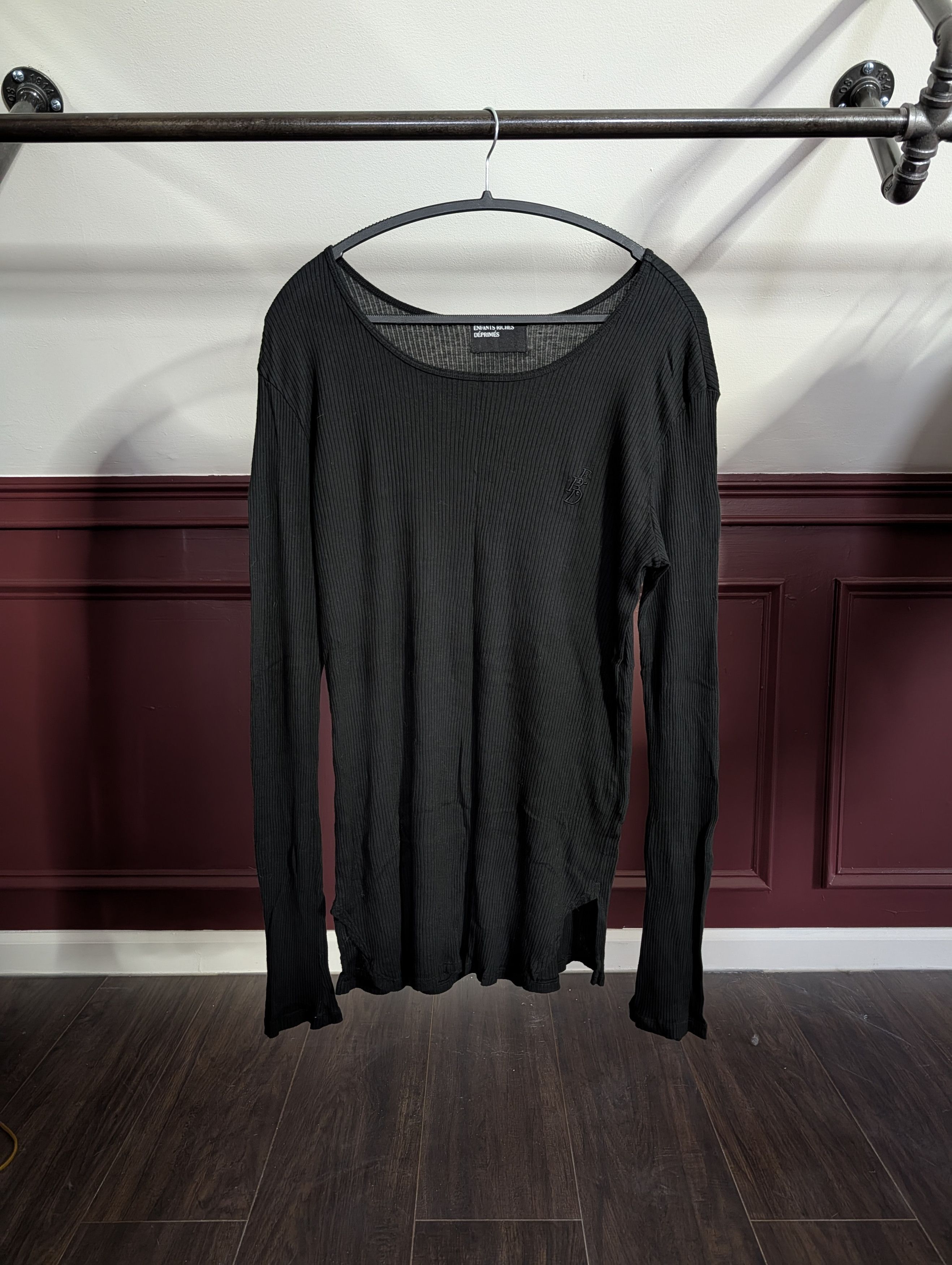 Enfants Riches Deprimes ICONIC Black Ribbed E.R.D. logo embroidered cotton L/S shirt Size US L / EU 52-54 / 3 - 1 Thumbnail