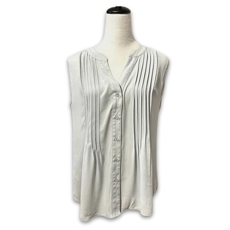 Bcbgmaxazria BCBGMAXAZRIA Blouse Sleeveless Button Up Pleated Gray S Size S / US 4 / IT 40 - 1 Thumbnail