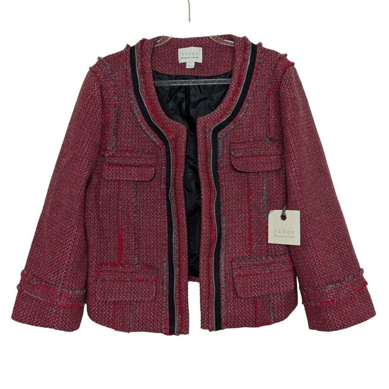Designer NEW Hinge 1 Tweed Cropped Jacket Blazer Womens Size Large Size L / US 10 / IT 46 - 1 Thumbnail