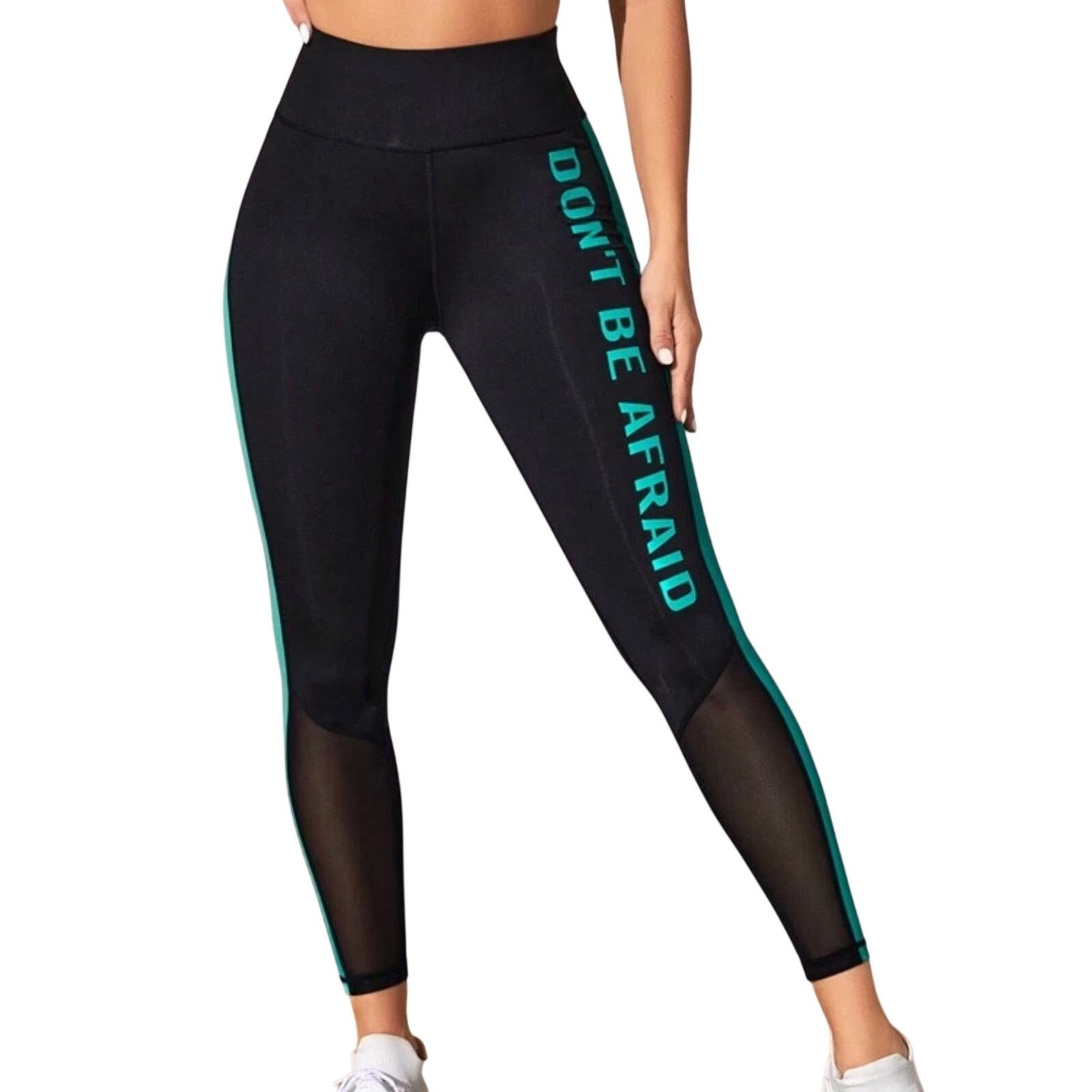Shein Don't Be Afraid Contrast Mesh Leggings in Black/Blue, Size L Size 32" / US 10 / IT 46 - 3 Thumbnail