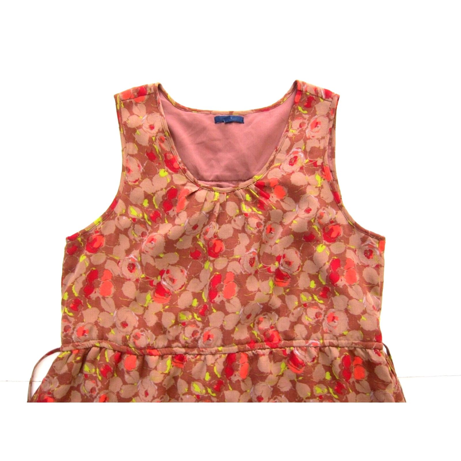 Gap Gap Floral Sleeveless Tank Dress L - Pink Brown Red Floral Ruffle Sheath Shift Tunic Sun Dress - 100% polyester - L - Women - Gap Size L / US 10 / IT 46 - 3 Thumbnail