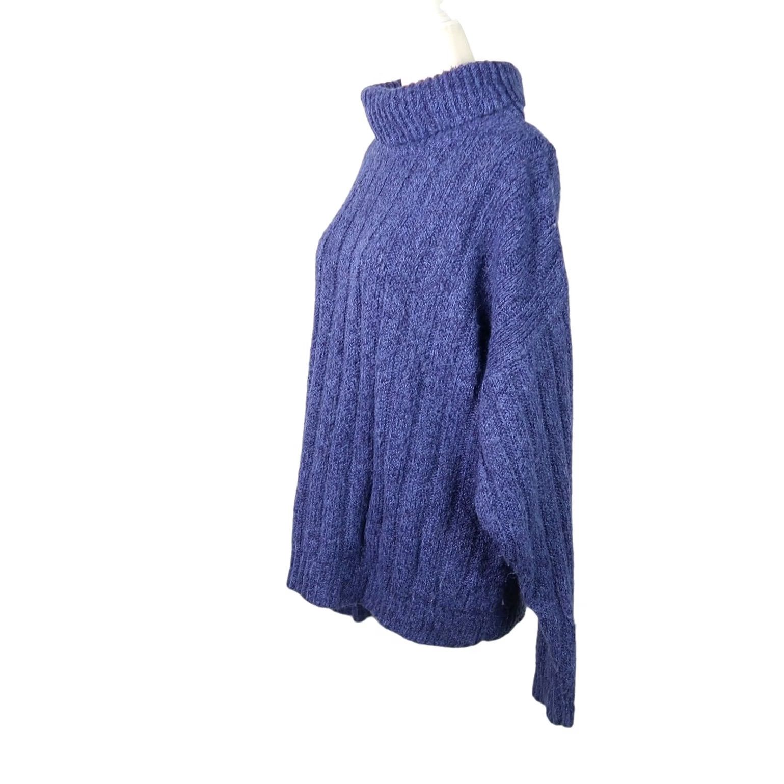 Vintage VINTAGE 90s Navy Blue Heathered Slouchy Turtleneck Knit Sweater L Women Dolman Sleeve Pullover Size L / US 10 / IT 46 - 3 Thumbnail