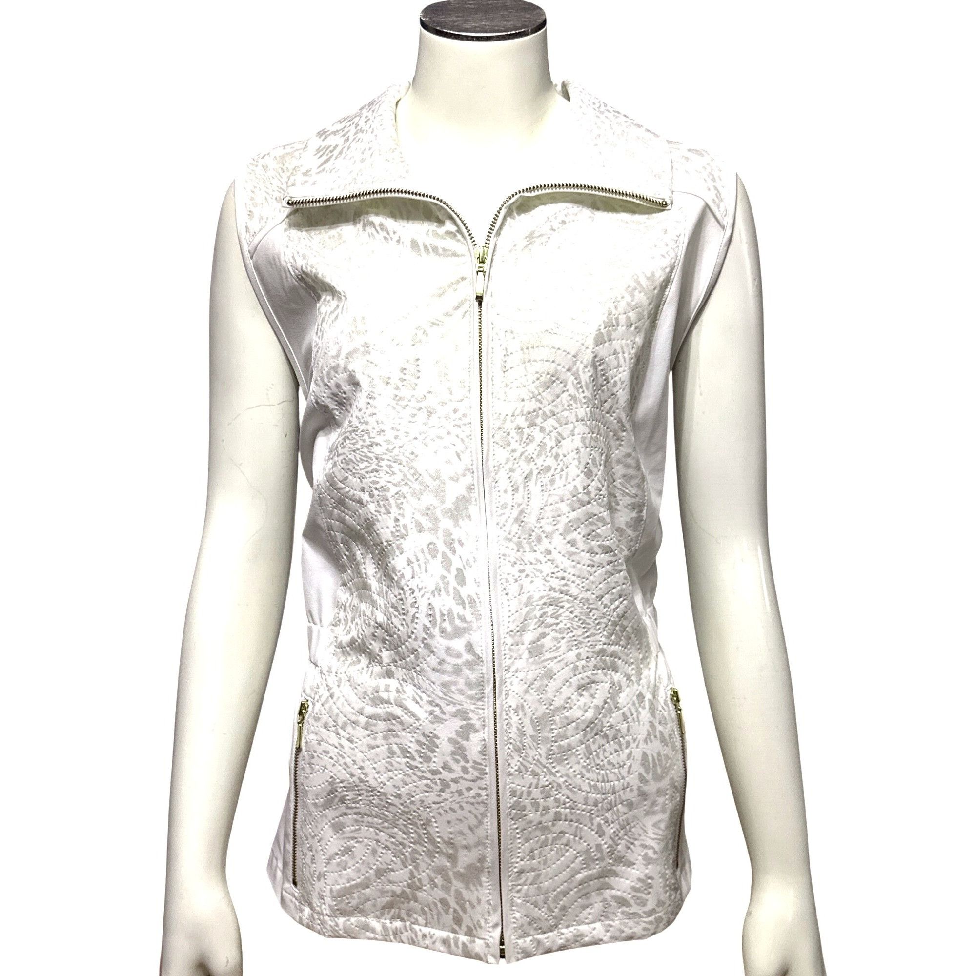 Chicos Chicos Zenergy White Animal Print Quilted Zip Front Sleevele Size L / US 10 / IT 46 - 1 Thumbnail