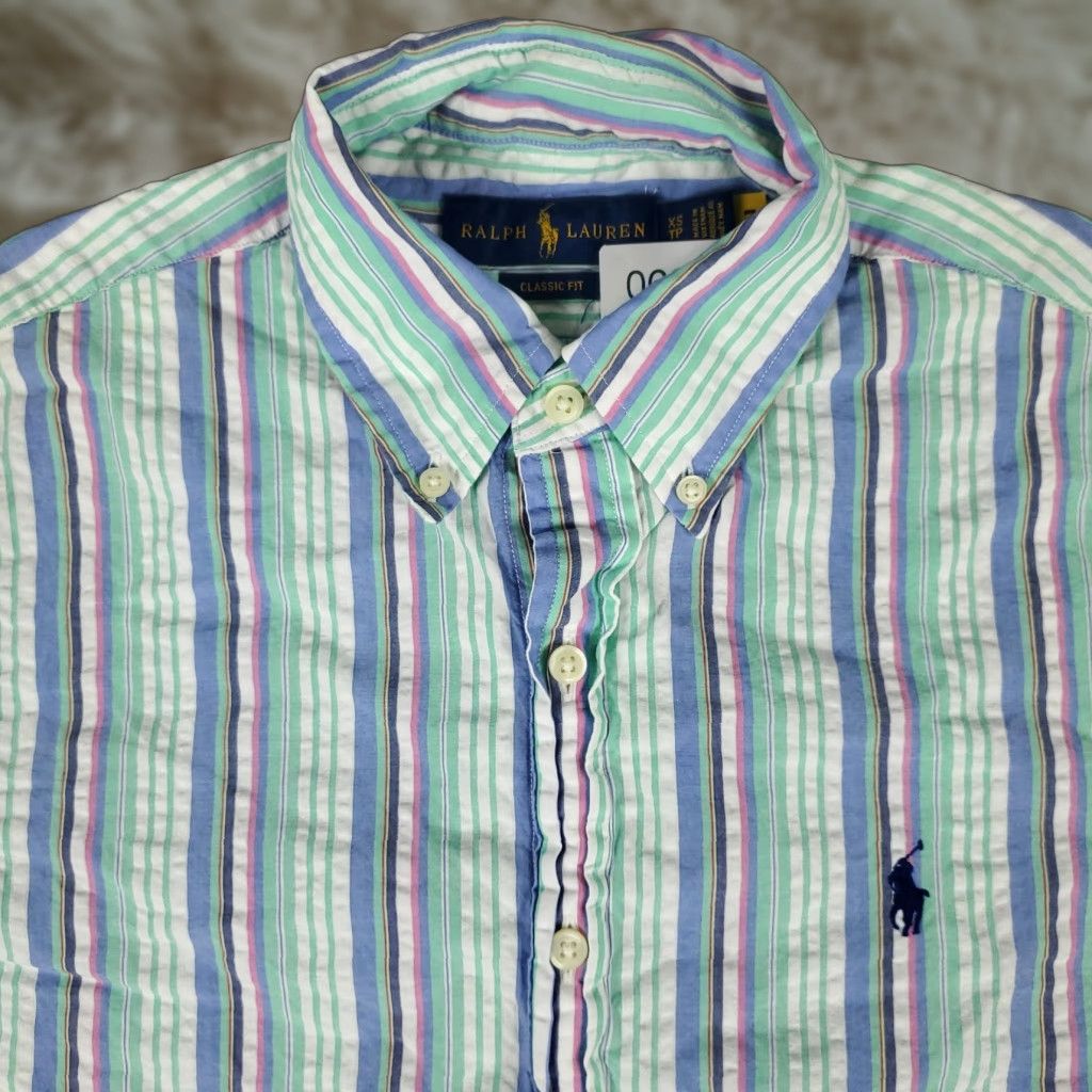 Ralph Lauren Ralph Lauren Mens Shirt XS Blue Striped Seersucker Short Sleeve Button-Up Casual Classic Size US XS / EU 42 / 0 - 1 Thumbnail
