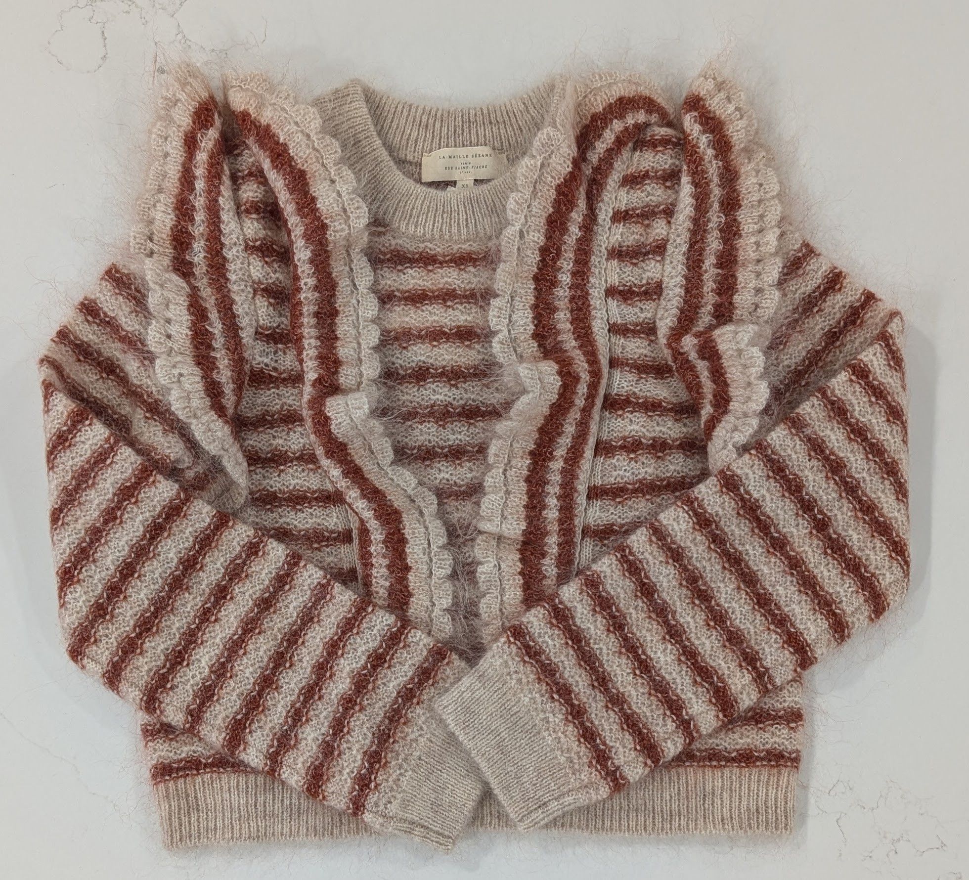 Sezane Sézane Ariane Striped Mohair Knit Sweater XS Cream Rust Size XS / US 0-2 / IT 36-38 - 1 Thumbnail