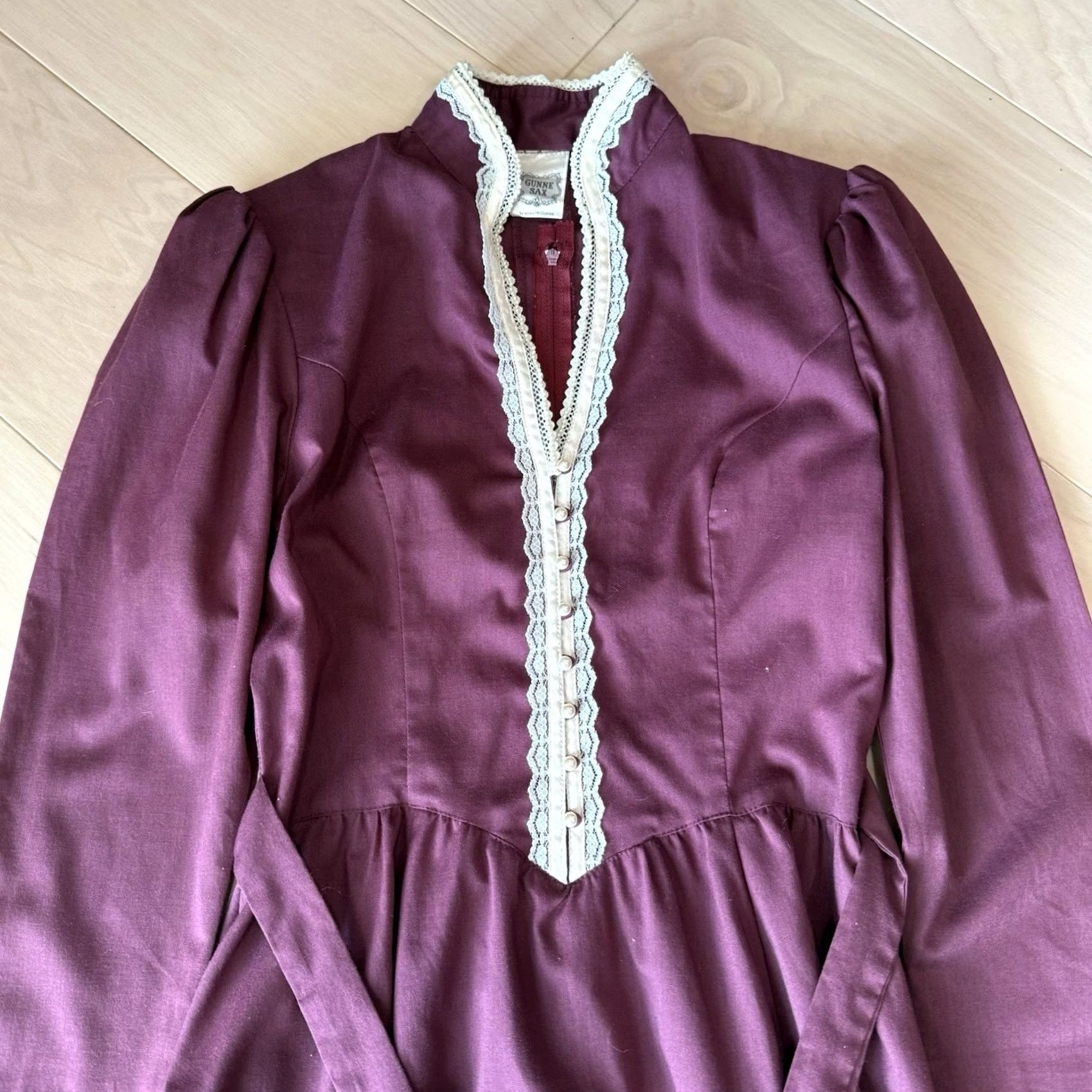 Vintage VINTAGE Gunne Sax Dress Women's Small Maroon Lace Taffeta 80s Boho Glam Size S / US 4 / IT 40 - 3 Thumbnail