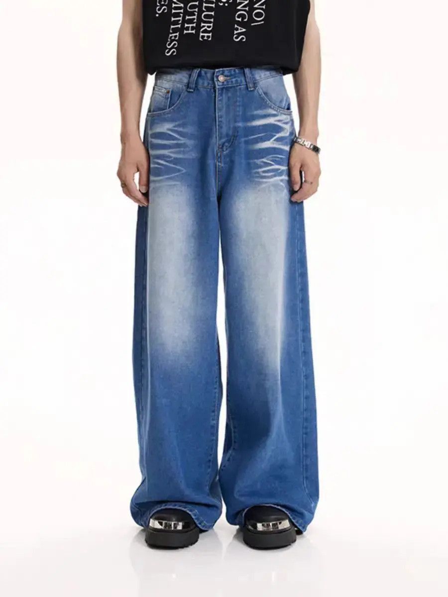 Japanese Brand Cat Whiskers Washed Blue Jeans Loose Trousers Size US 32 / EU 48 - 4 Thumbnail