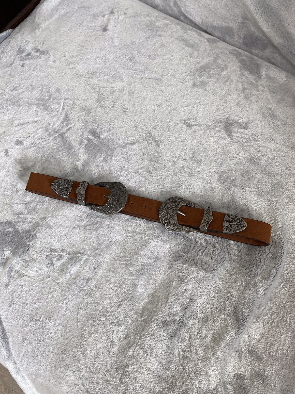Japanese Brand × Vintage CRAZY VINTAGE METAL BLACK LEATHER BELT BB SIMON STYLE Size ONE SIZE - 1 Thumbnail