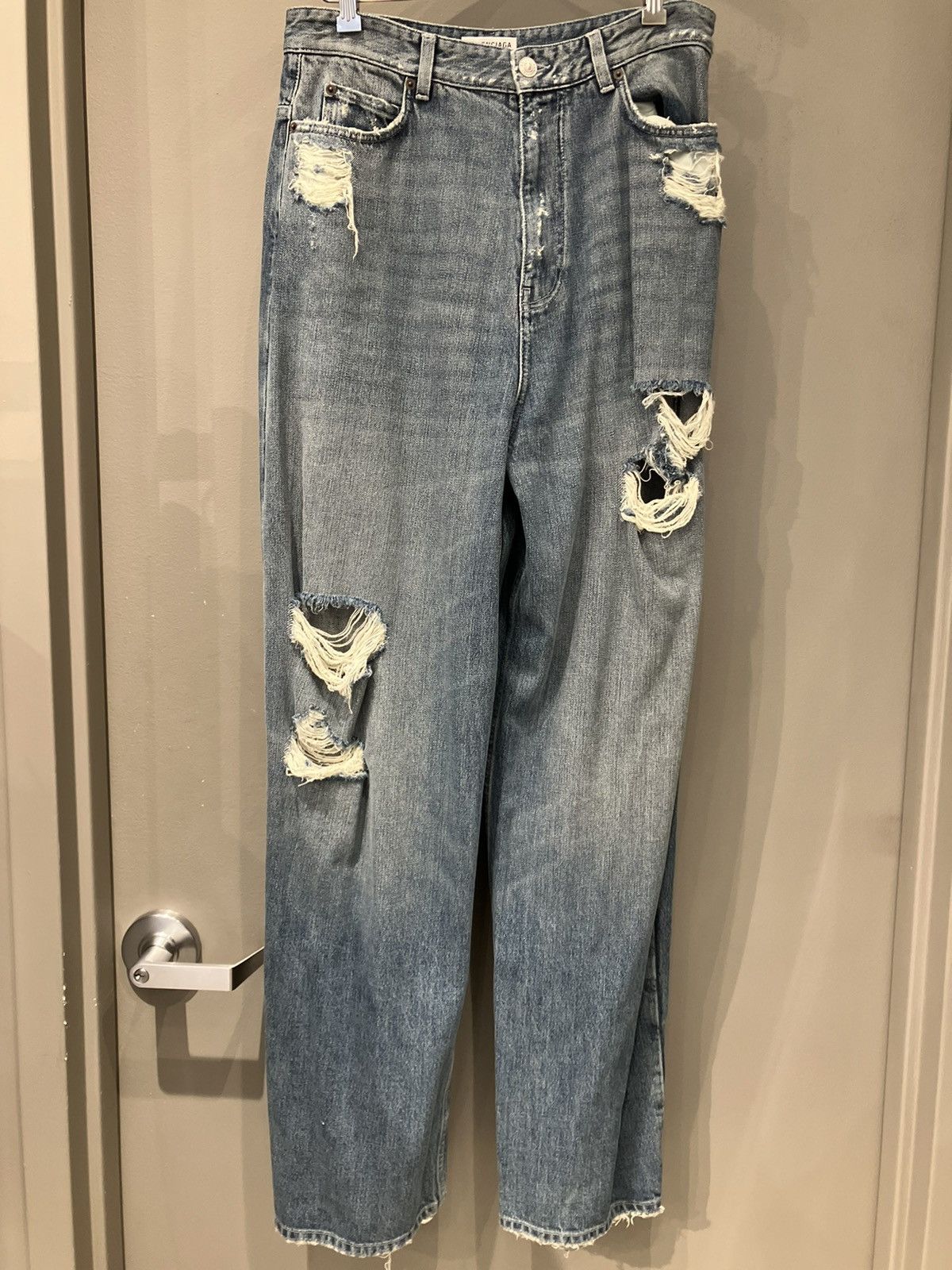image of Balenciaga Baggy Wide Leg Jeans in Blue, Men's (Size 32)