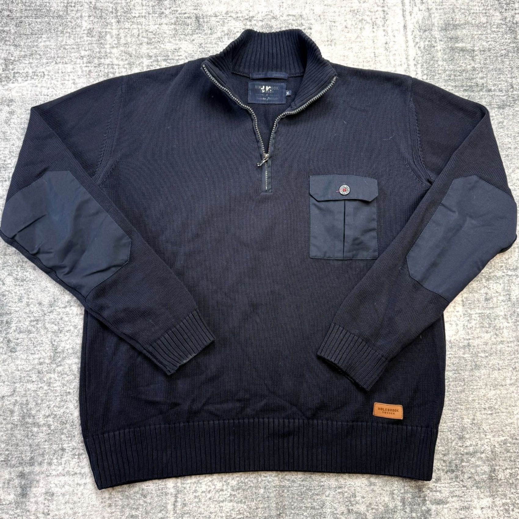 Vintage Holebrook Sweden Sweater Mens XL Navy Blue 1/4 Zip Mock Neck Knit Pullover Casual Fall Winter Nautical Size US XL / EU 56 / 4 - 2 Thumbnail