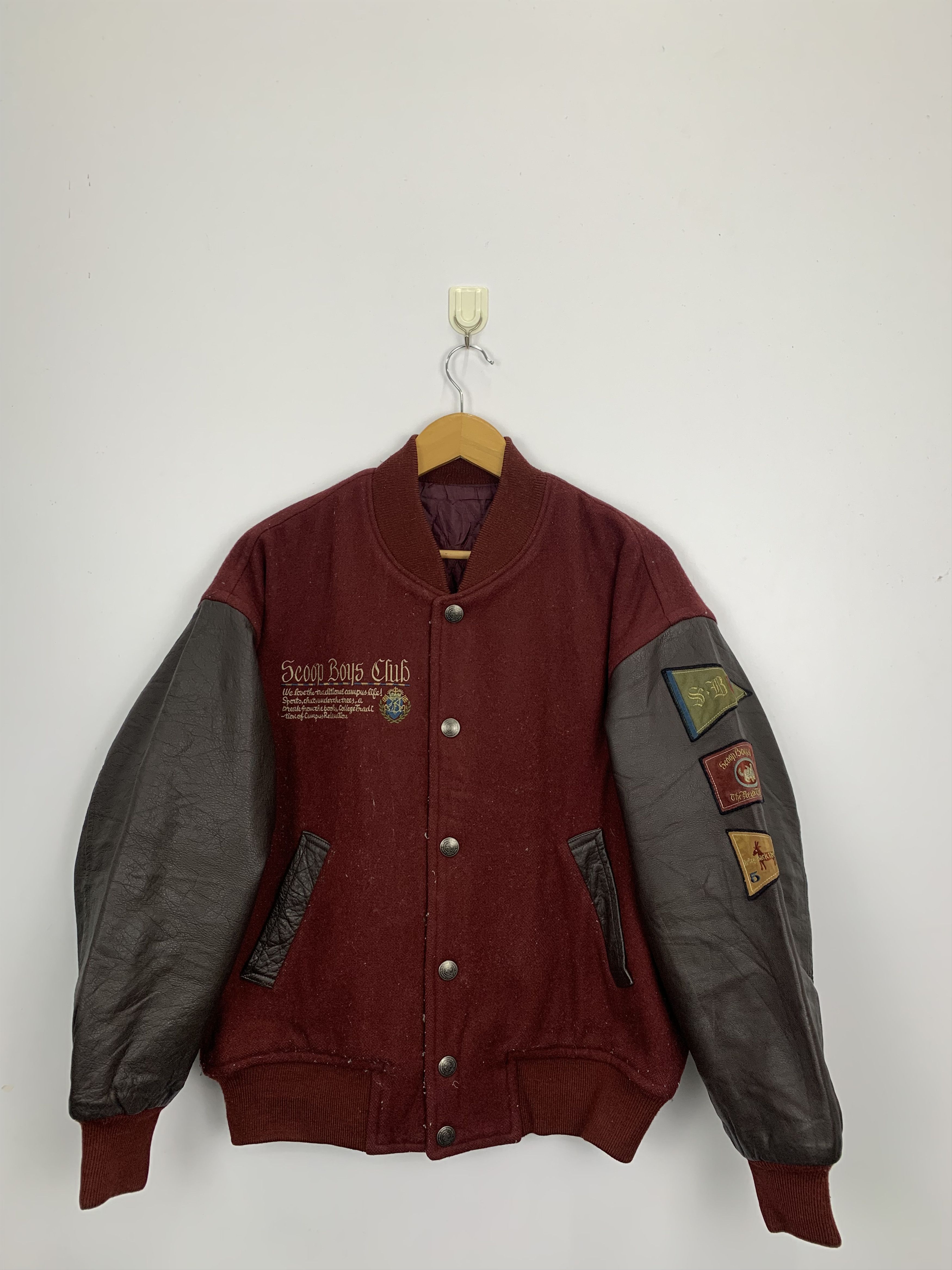 SCOOP Vintage 80s Scoop Boys Sleeve Leather Varsity Red V0456 Size US L / EU 52-54 / 3 - 3 Thumbnail