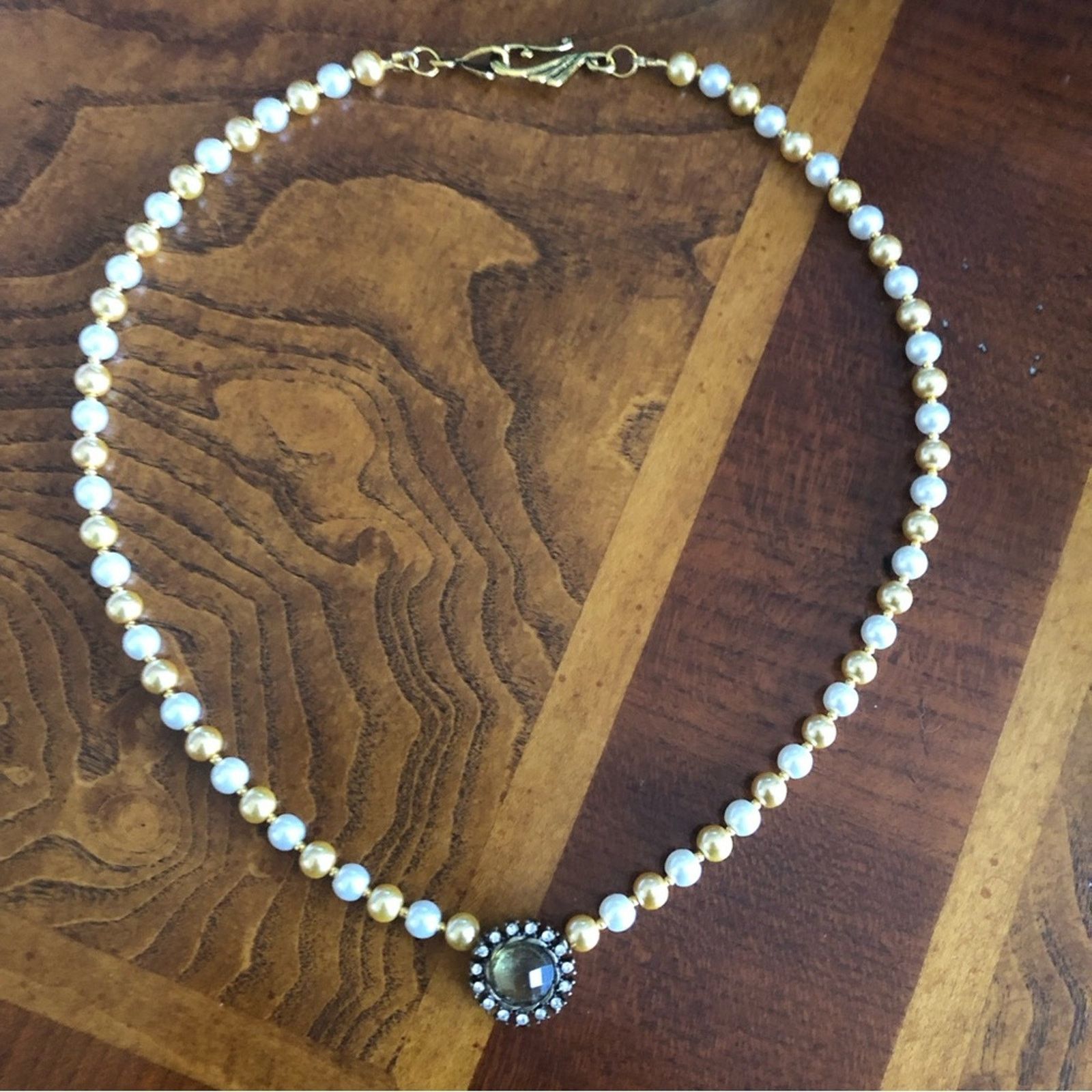 Handmade Handcrafted repurpose citrine pendant Pearl necklace Size ONE SIZE - 8 Thumbnail