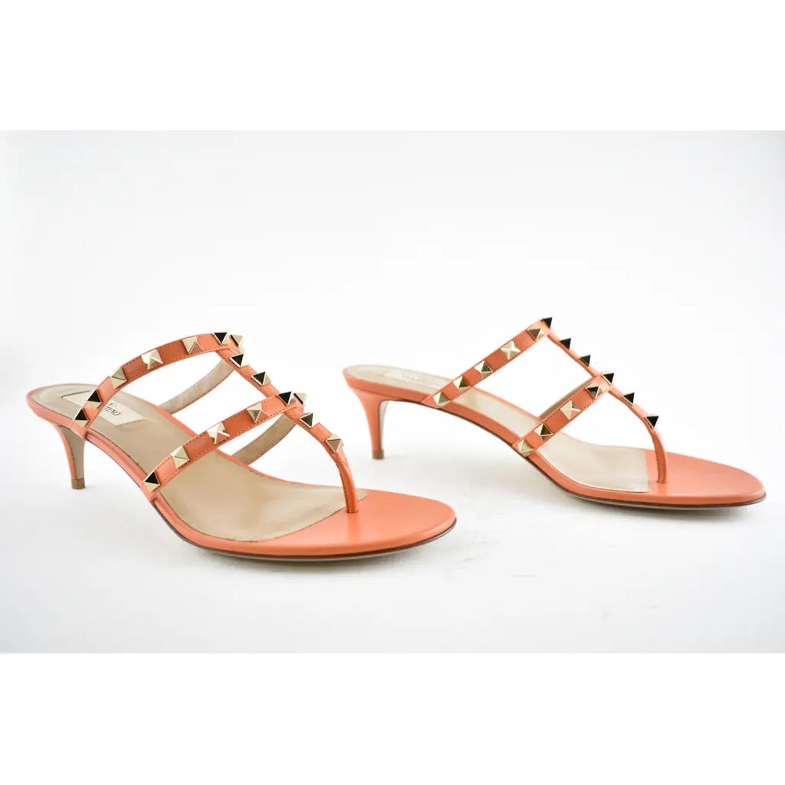 Valentino Valentino Rockstud 50 Orange Thong Backless Strap Sandal Size US 9.5 / IT 39.5 - 4 Thumbnail