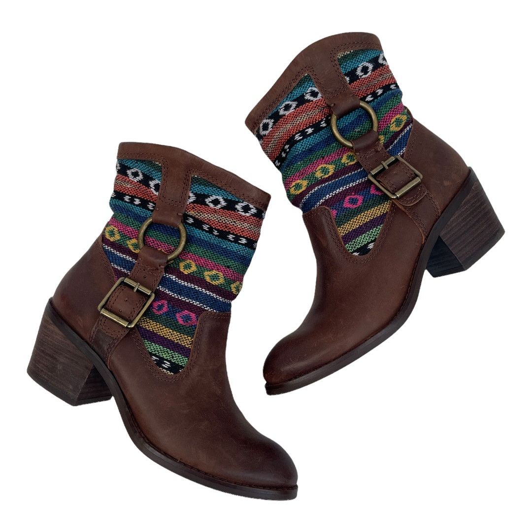 Lucky Brand Lucky Brand Boxer Brown Native Fabric Leather Heel Boot Sz 8 Size US 8 / EU 41 - 1 Thumbnail