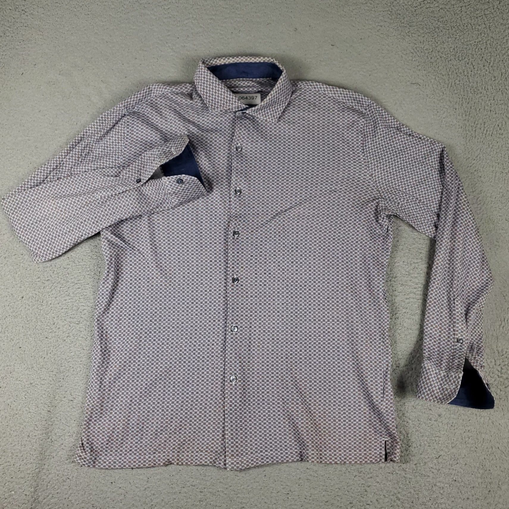 BUGATCHI Bugatchi Uomo Shirt Mens Large Brown Blue Check Stretch Button Up Long Sleeve Size US L / EU 52-54 / 3 - 2 Thumbnail