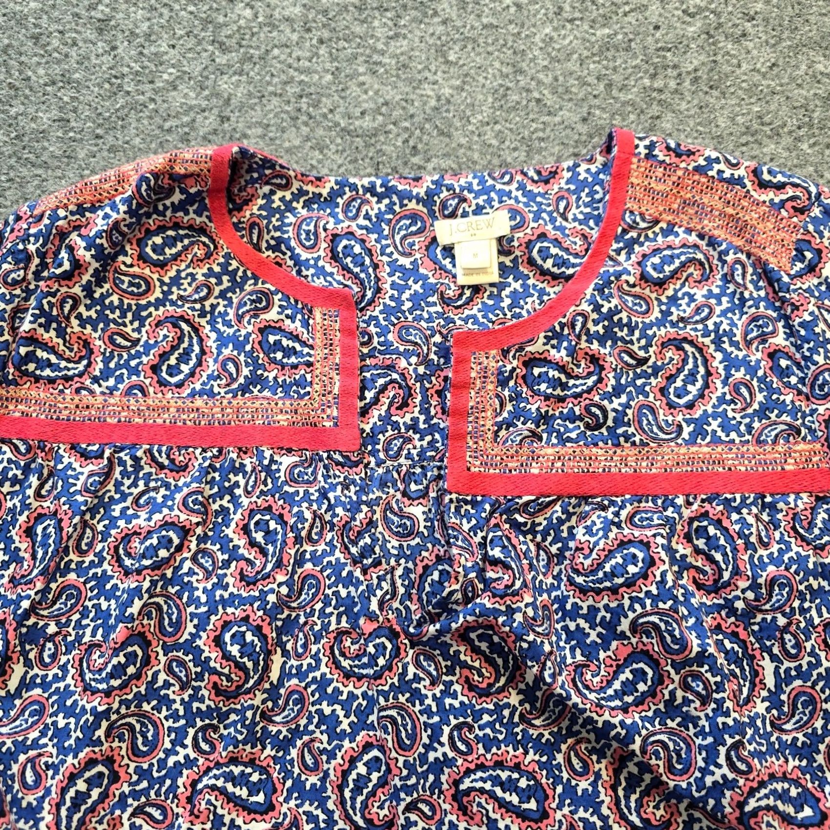 J.Crew J.CREW Blouse Womens Size 8 Long Sleeve Round Neck Paisley Floral Blue Pink Casual Popover Lightweight Spring Summer Regular Women Size M / US 6-8 / IT 42-44 - 2 Thumbnail