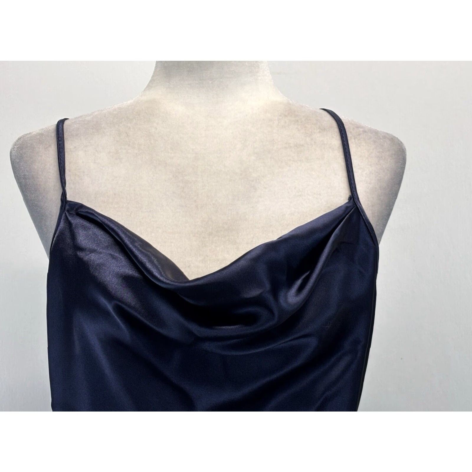 Bebe bebe Satin Cowl Neck Midi Slip Dress Sz Large Women’s Navy Blue Whimsigoth Size L / US 10 / IT 46 - 5 Thumbnail