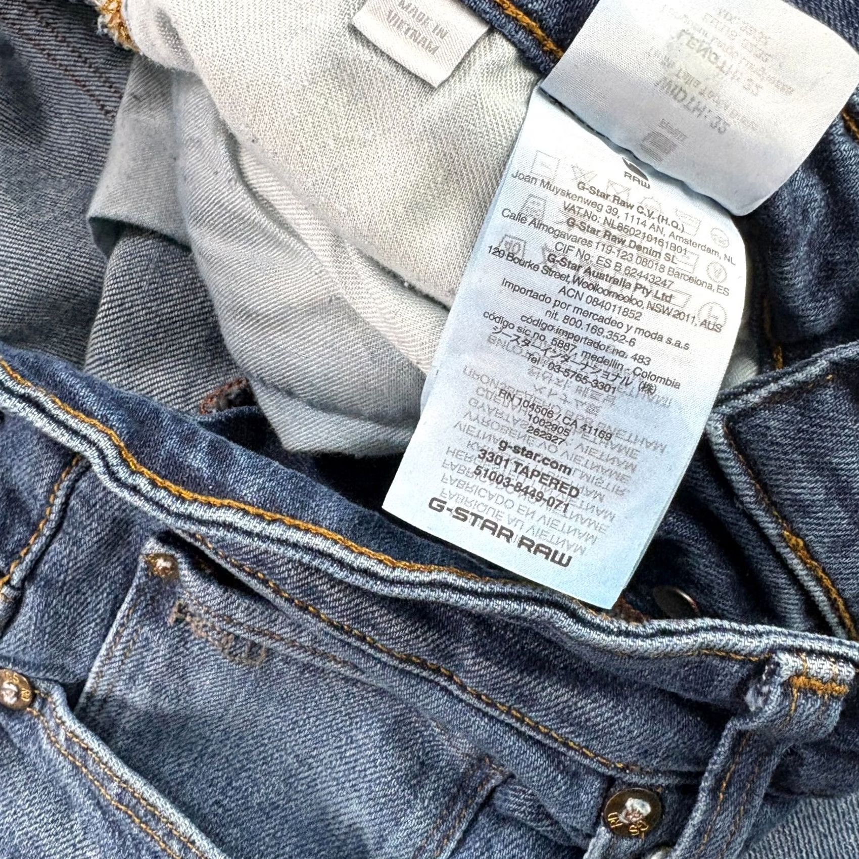 G-Star G-Star Raw Jeans Mens 32x32 Blue 3301 Tapered Button Fly Denim Regular Inseam 31 in Stars Theme Men Size US 32 / EU 48 - 7 Thumbnail