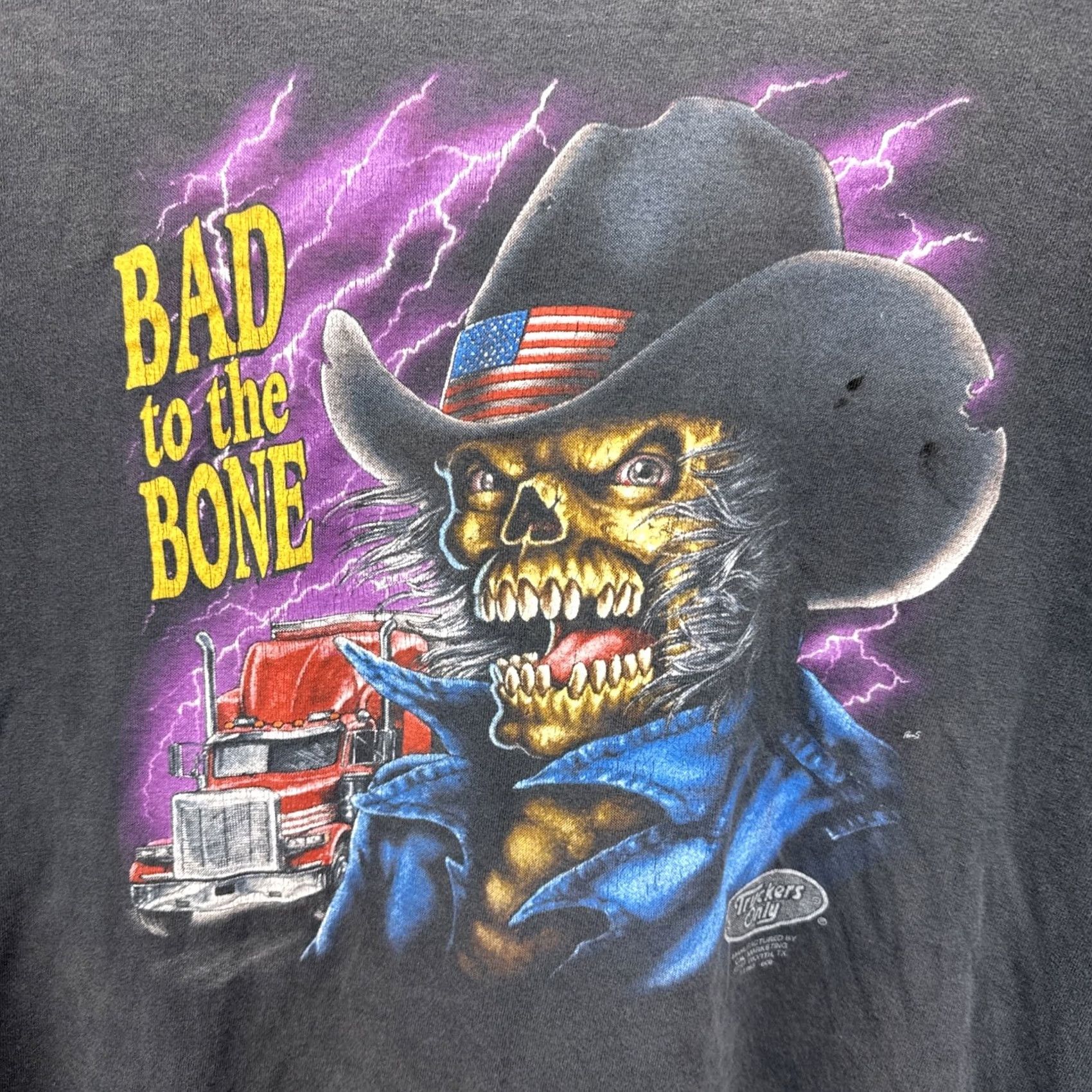 Vintage VINTAGE 3D Emblem Bad To The Bone Truckers Only T Shirt Harley Davidson XL Black Mens/Unisex Graphic Tee 1990s Size US XL / EU 56 / 4 - 2 Thumbnail