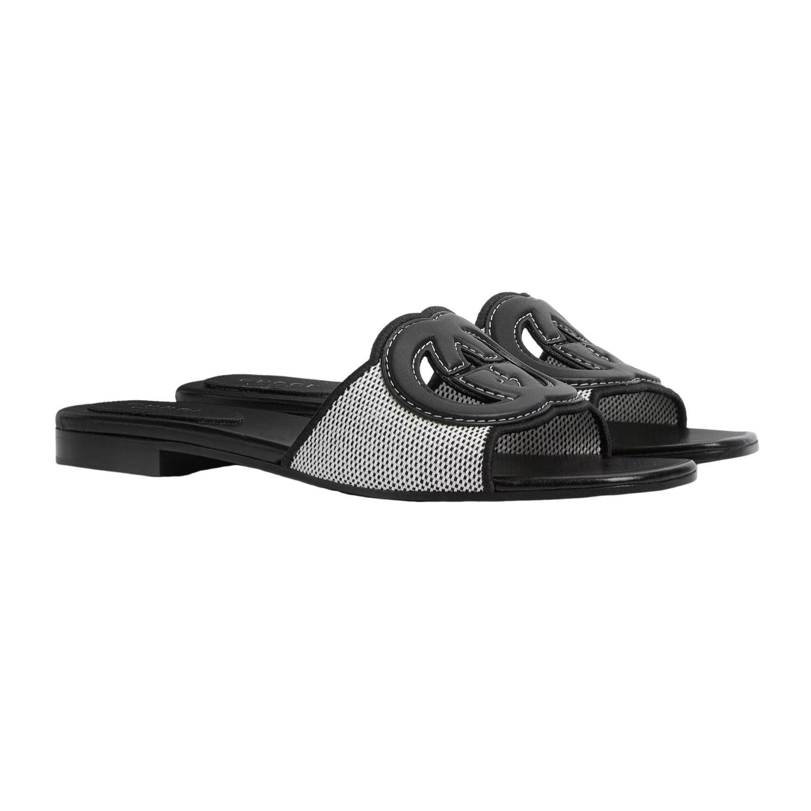 Gucci GUCCI $770 Black Leather Interlocking G Slide Sandals New & Size US 8 / IT 38 - 1 Thumbnail