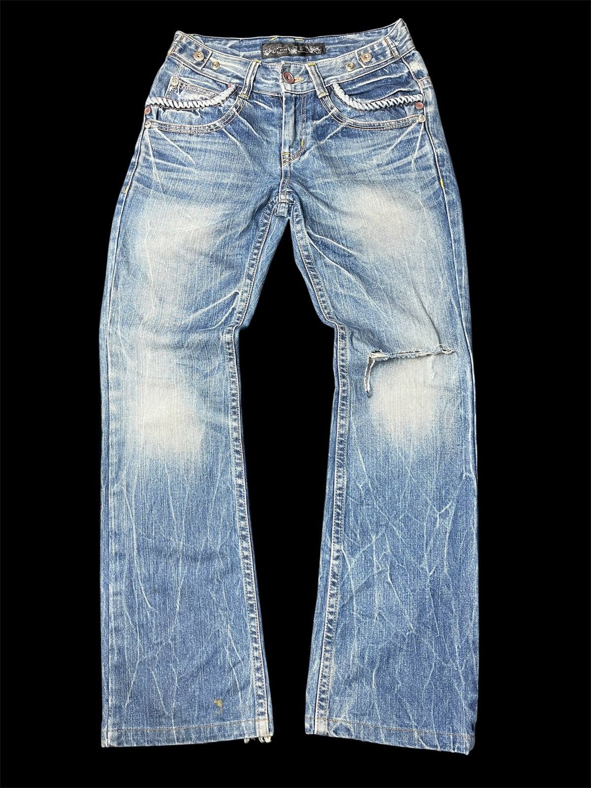 Japanese Brand RED PEPPER SUPER FLARE DISTRESSED JEANS Size US 29 - 2 Thumbnail