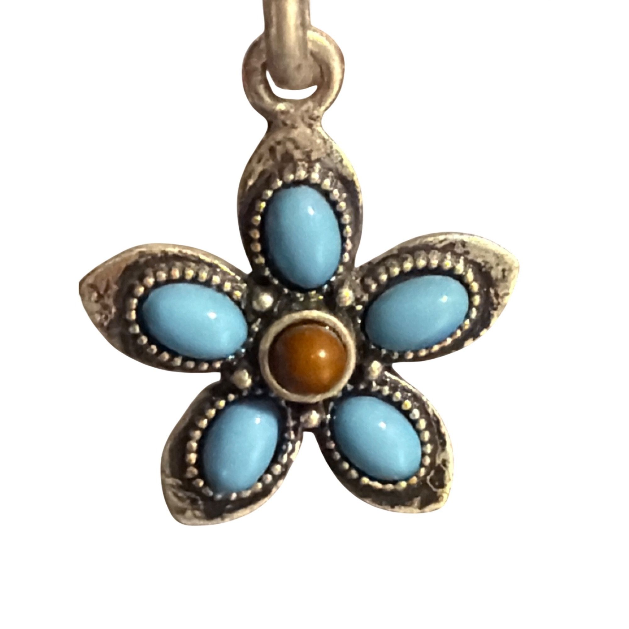 Other Vintage Silver Tone Hoop Dangle Earring Flower Turquoise Bro Size ONE SIZE - 2 Thumbnail