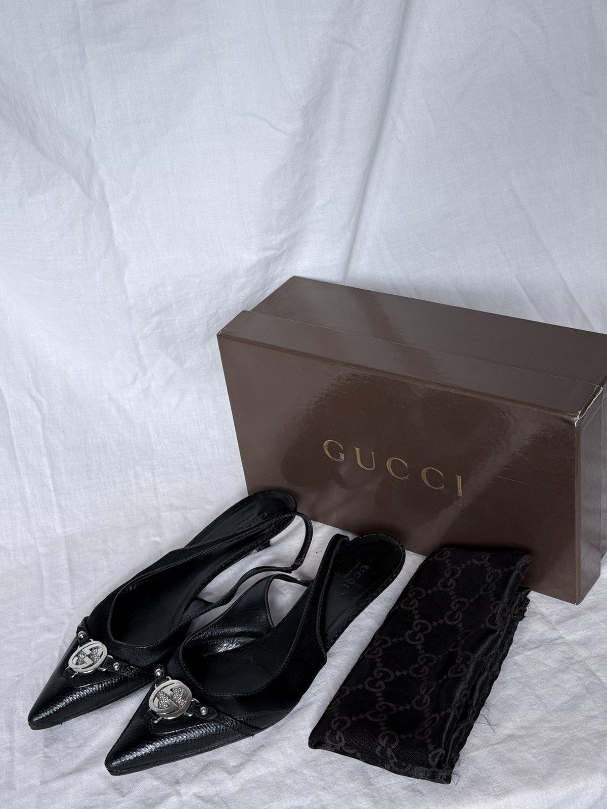 Gucci Gucci Interlocking GG Crystals Slingback Kitten Heels Size US 6.5 / IT 36.5 - 1 Thumbnail