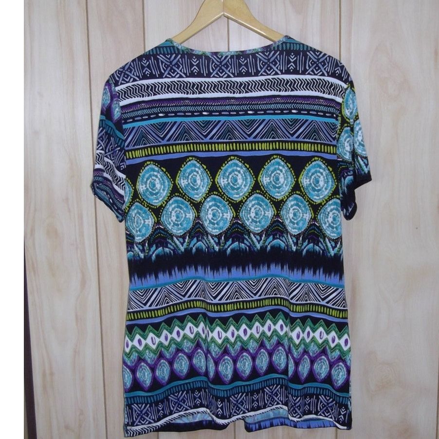 Other Susan Lawrence Geometric V-Neck Short Sleeve Blouse XL Size XL / US 12-14 / IT 48-50 - 2 Thumbnail