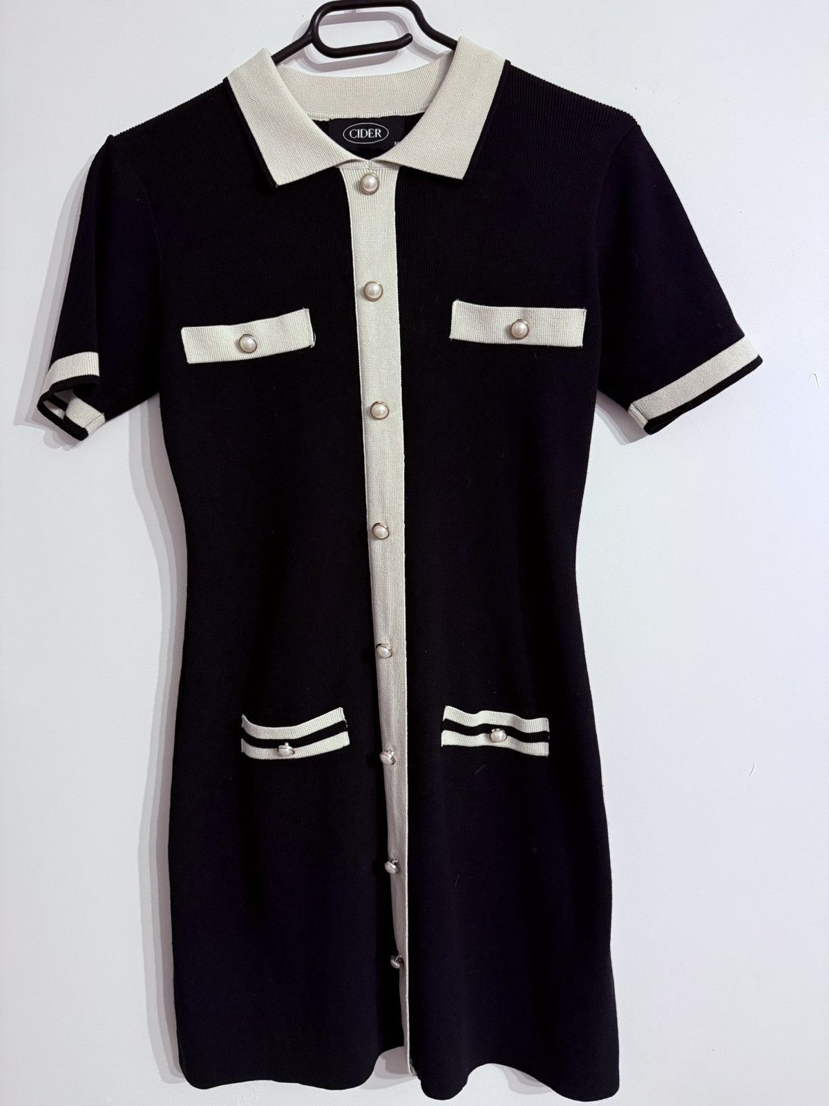 Cider Chanel-Inspired Black Knit Dress with Pearl Buttons – Size M Size M / US 6-8 / IT 42-44 - 1 Thumbnail