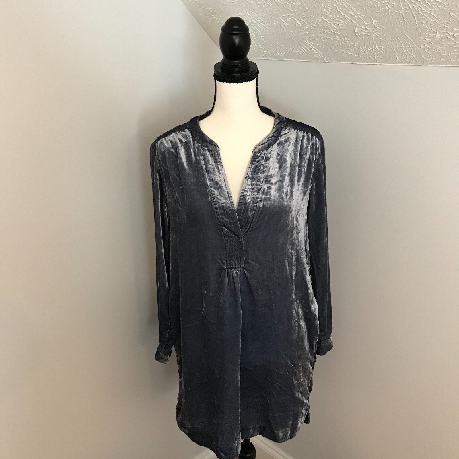 Anthropologie Anthropologie Melody Velvet Tunic Dress Slate Blue L/S Size XS / US 0-2 / IT 36-38 - 1 Thumbnail