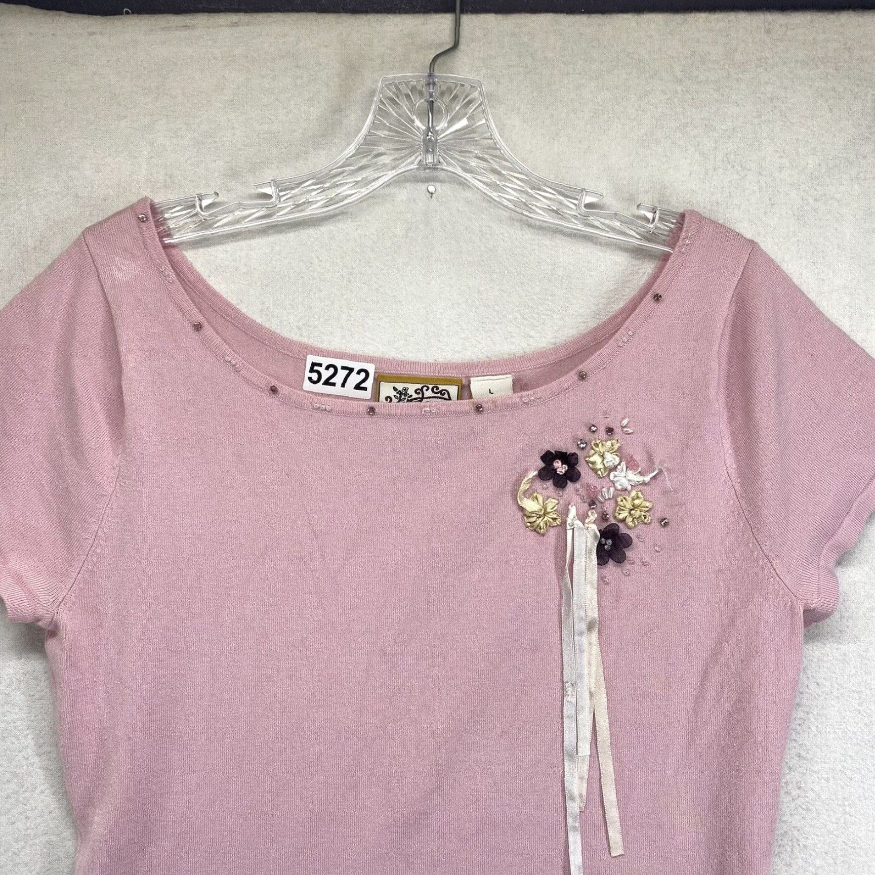 Vintage VINTAGE Heirloom Collectibles Pink Knit Beaded T-Shirt Women's Large Cap Sleeve Fashion Casual Party Size L / US 10 / IT 46 - 5 Thumbnail