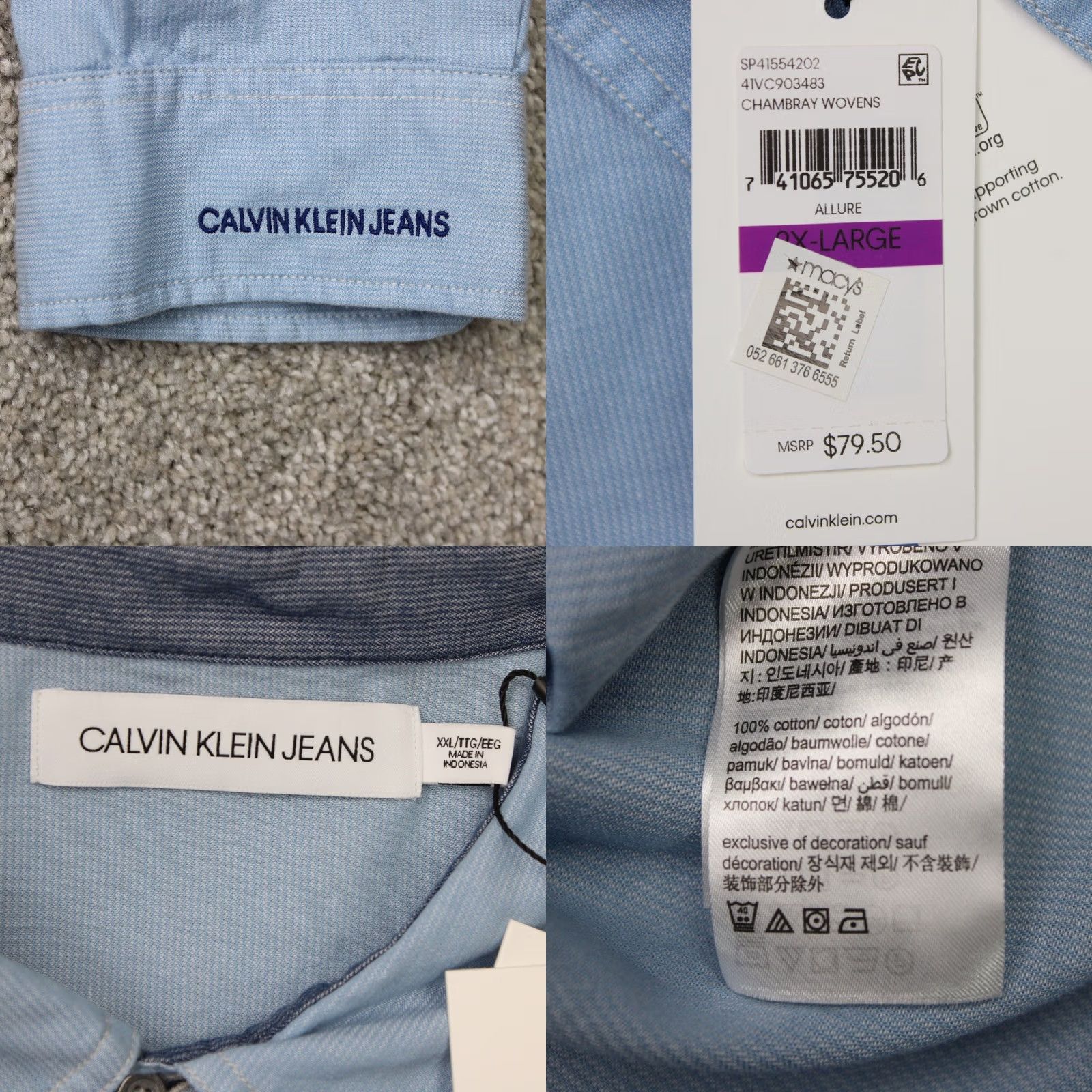 Vintage Calvin Klein Jeans Shirt Mens 2XL Blue Chambray Long Sleeve Button-Up Cotton NWT Size US XXL / EU 58 / 5 - 8 Thumbnail