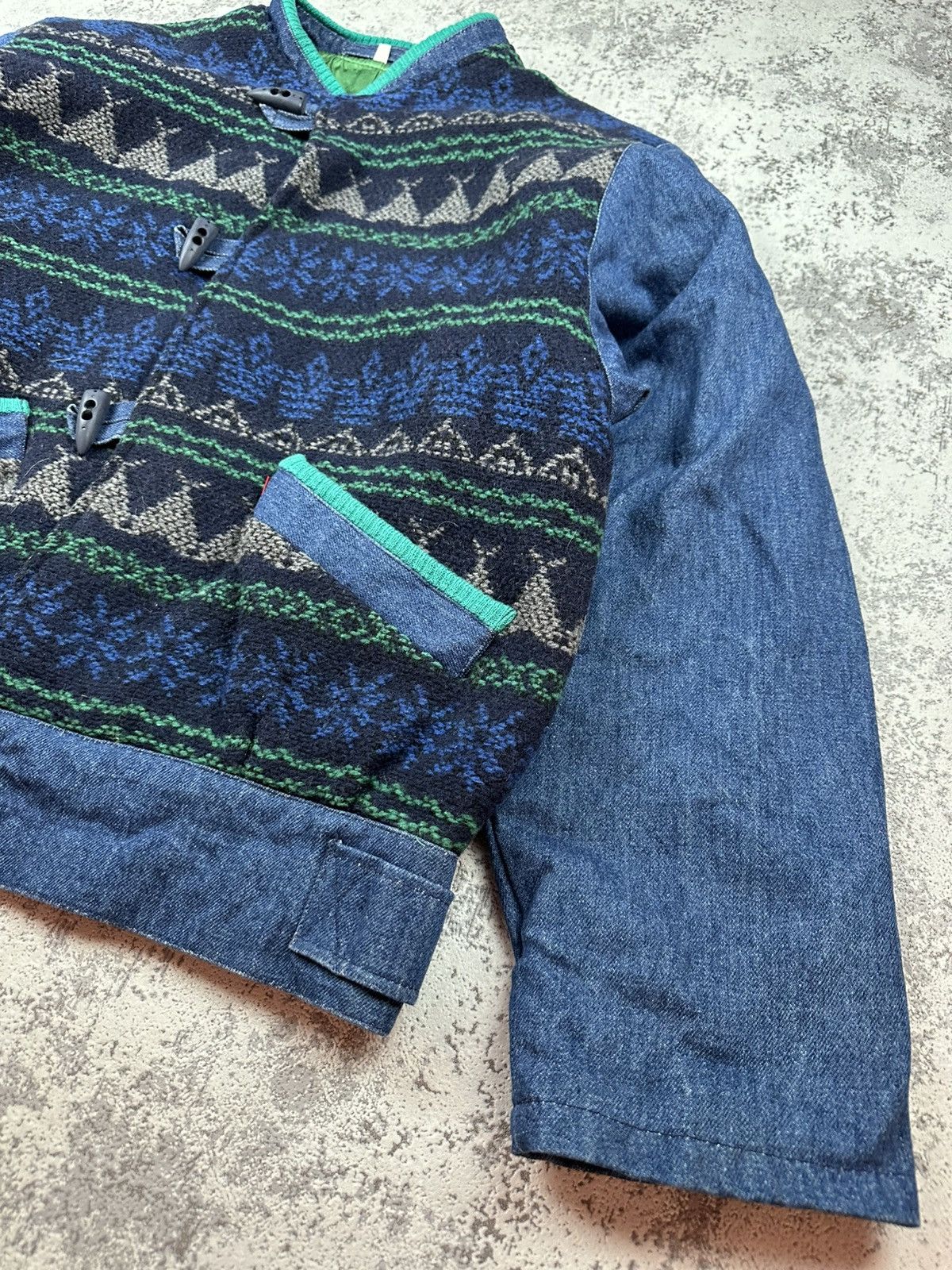 Designer Vintage Rockbox Wool Denim Hybrid Jacket Nordic Knit Pattern Size US M / EU 48-50 / 2 - 3 Thumbnail