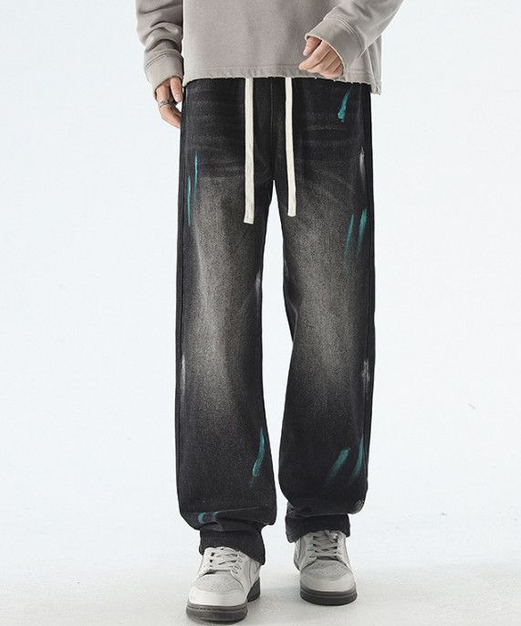 Men's loose straight ink-splashed versatile casual jeans