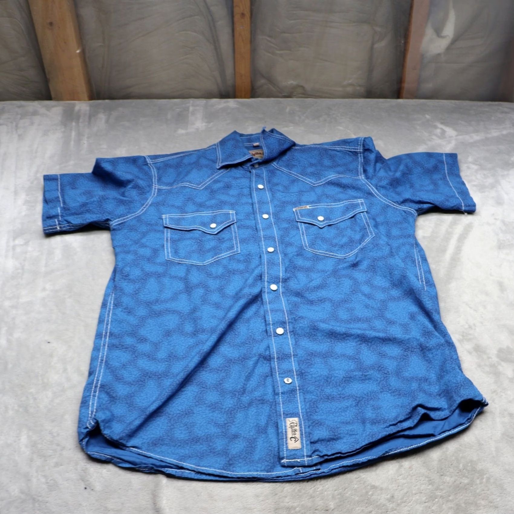 Vintage Rafter C Pearl Snap Shirt Mens Medium Blue Floral Western Short Sleeve Button-Down Pocketed Casual Workwear Size US M / EU 48-50 / 2 - 2 Thumbnail