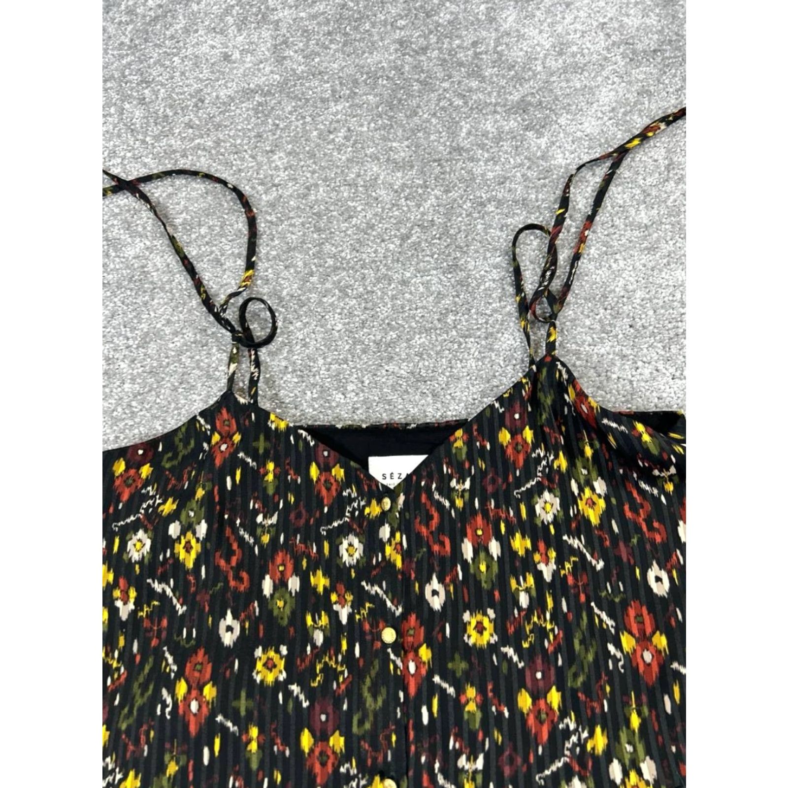 Vintage Sezane Dress Womens Fr 36 Us 4 Floral Sleeveless V-Neck Pullover Short Lined A-Line Blouson Sheath Shift Black Red Yellow Casual Size S / US 4 / IT 40 - 2 Thumbnail