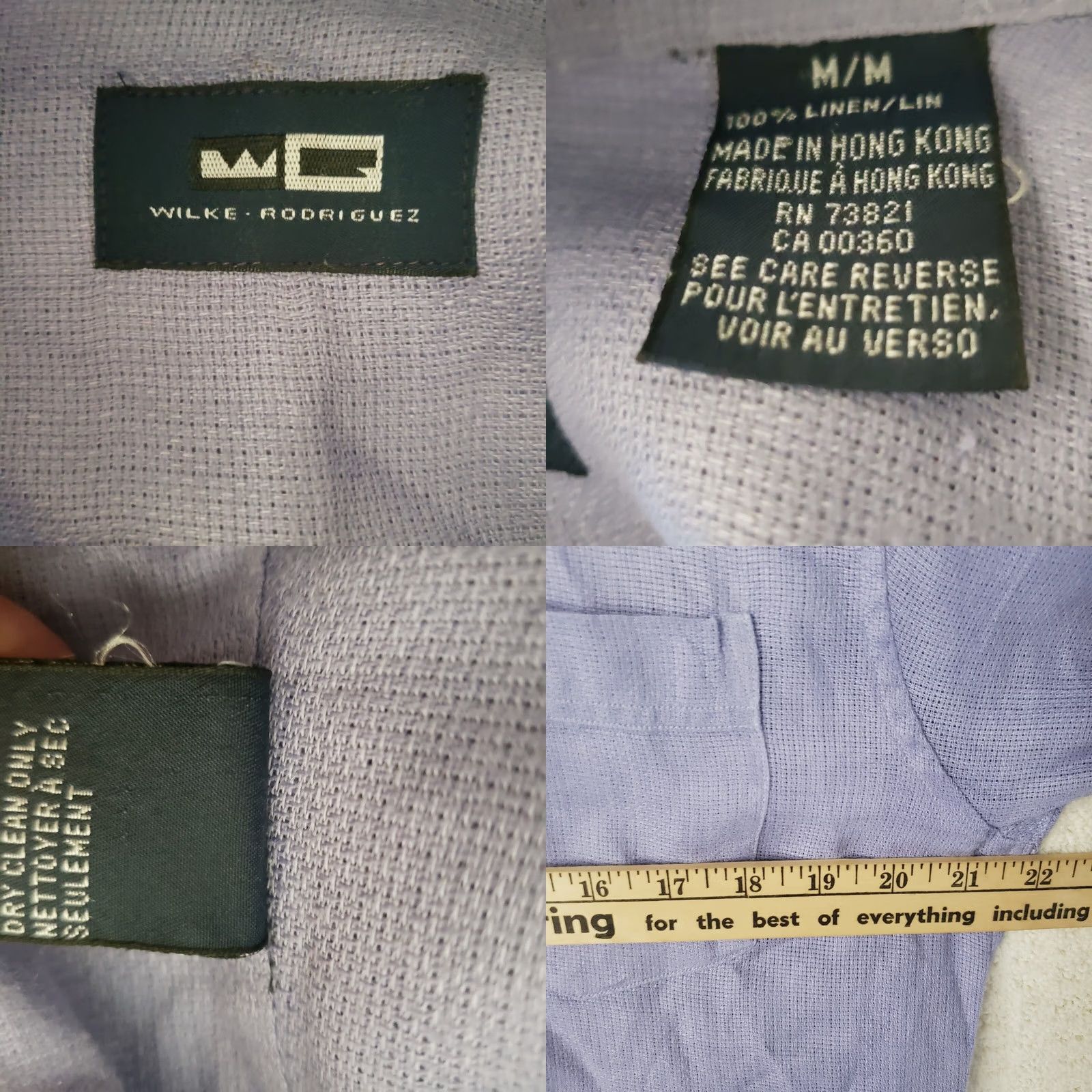 Vintage Wilke-Rodriguez Shirt Button-Front 100% Linen Purple M Mens Short Sleeve Long Sleeve? Size US M / EU 48-50 / 2 - 9 Thumbnail