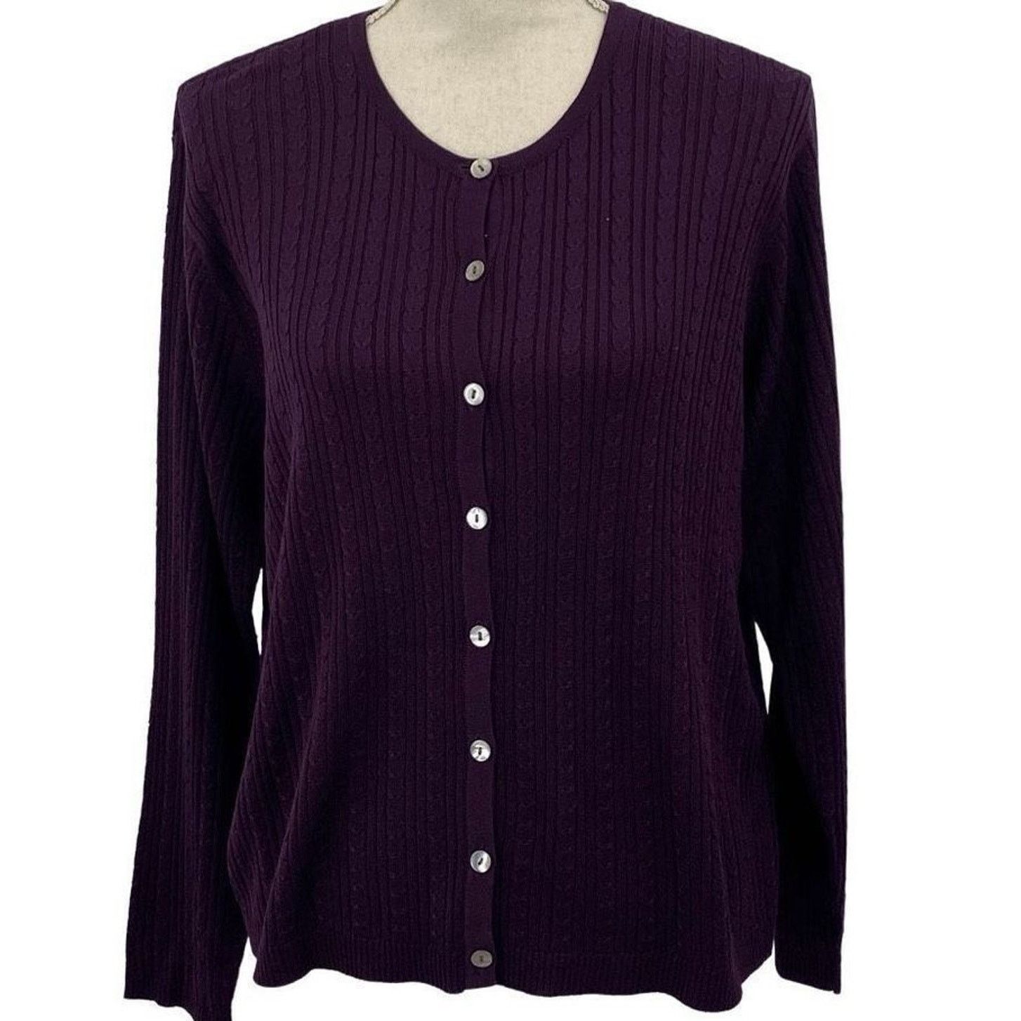 Robert Talbott Talbots Petite L Purple Silk Cable Knit Cardigan Sweater Size L / US 10 / IT 46 - 1 Thumbnail