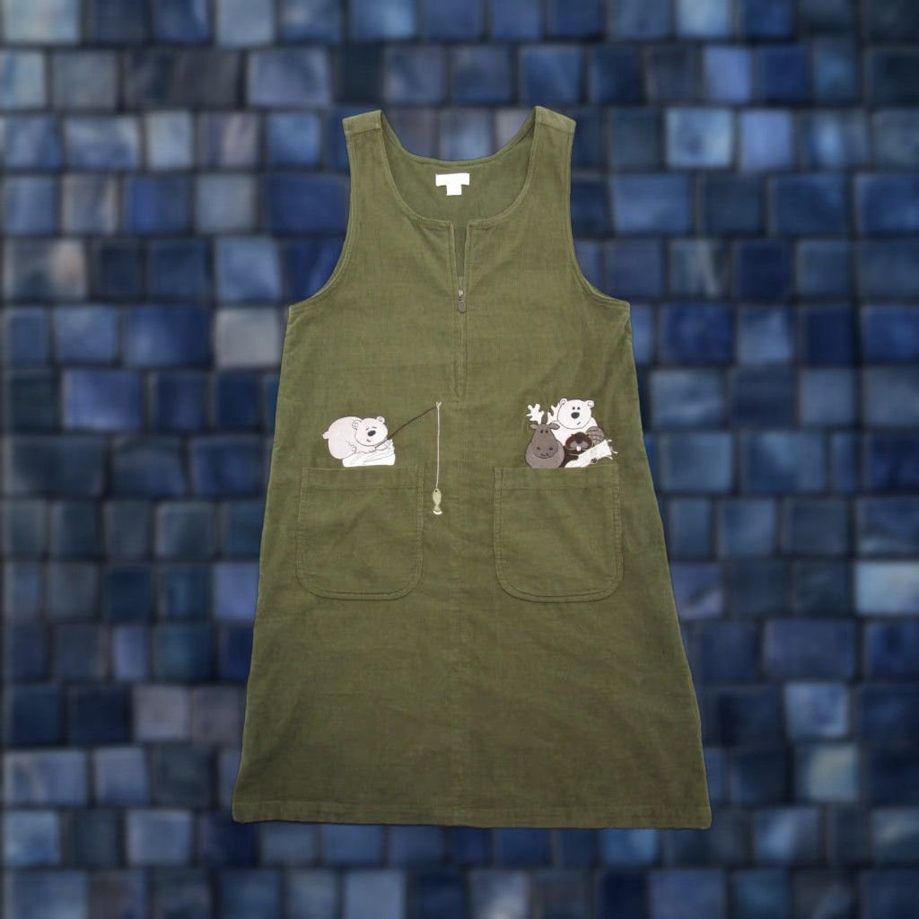 Vintage VINTAGE Christopher & Banks Dress Animals Fishing Green Corduroy Sleeveless S Size S / US 4 / IT 40 - 1 Thumbnail