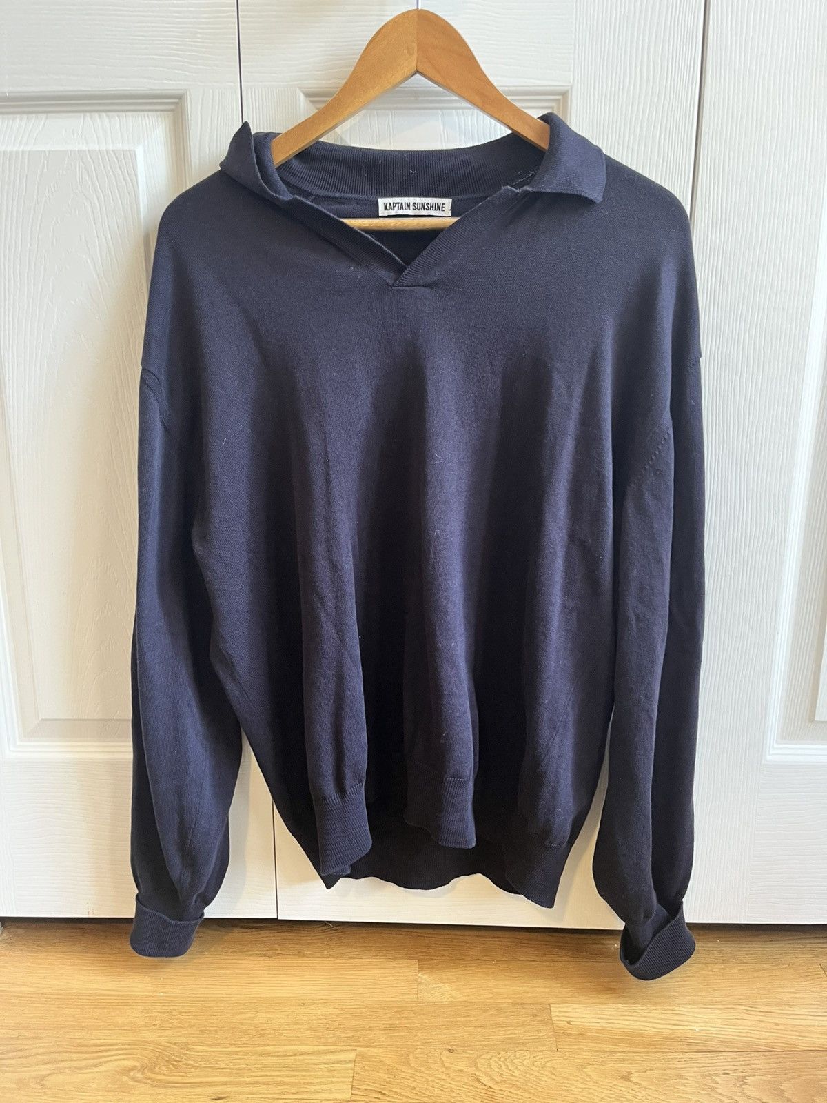 Kaptain Sunshine KAPTAIN SUNSHINE Cotton Knit Skipper Shirt - Navy Size US M / EU 48-50 / 2 - 1 Thumbnail